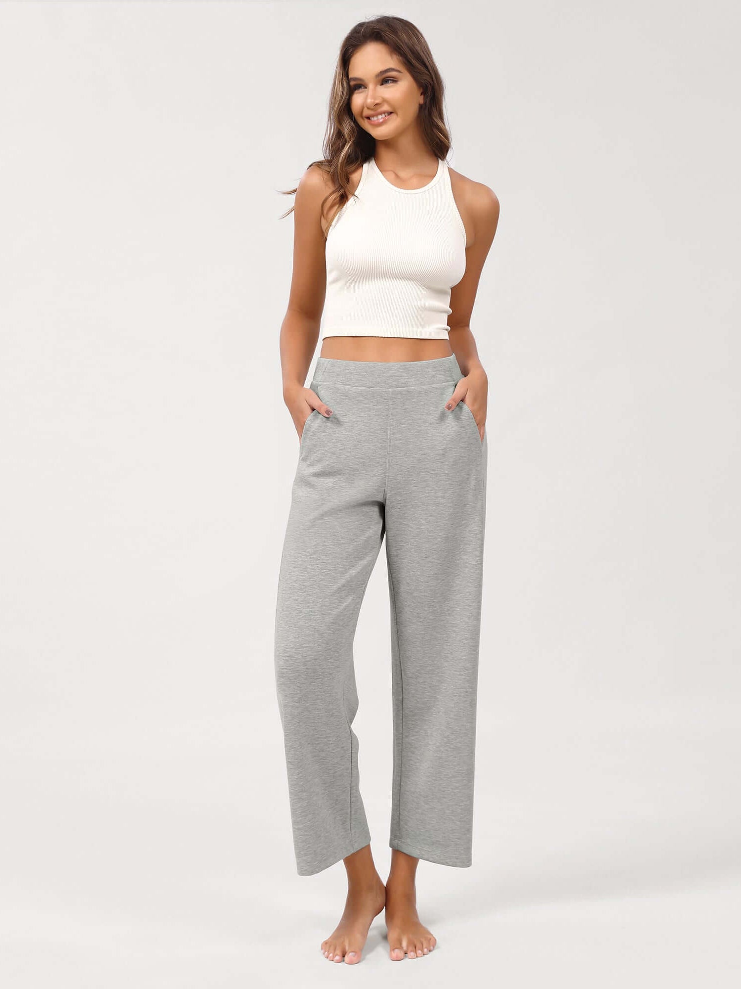 Modal Soft Relaxed Cropped Pants Heather Grey - ododos