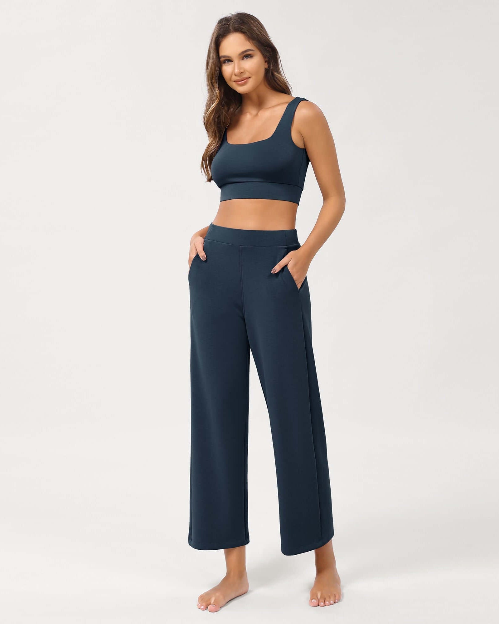 Modal Soft Relaxed Cropped Pants Navy - ododos