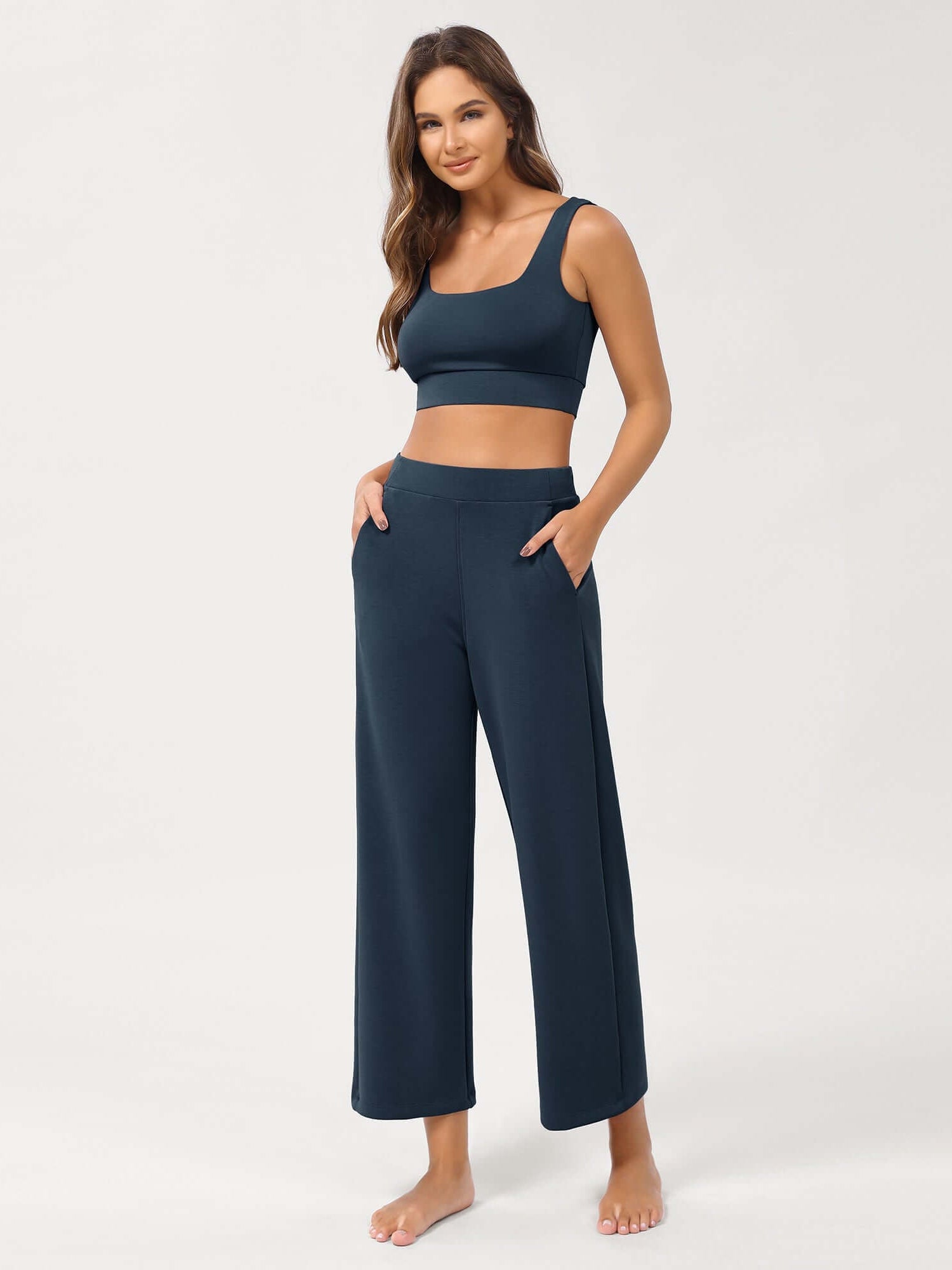 Modal Soft Relaxed Cropped Pants Navy - ododos