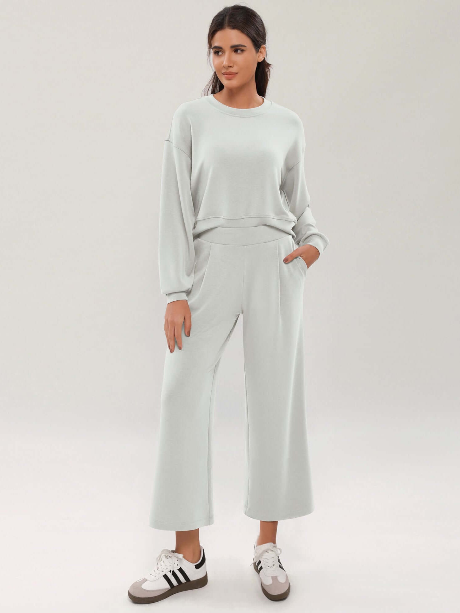 Modal Soft Wide Leg Cropped Casual Pants Frosted Mint - ododos