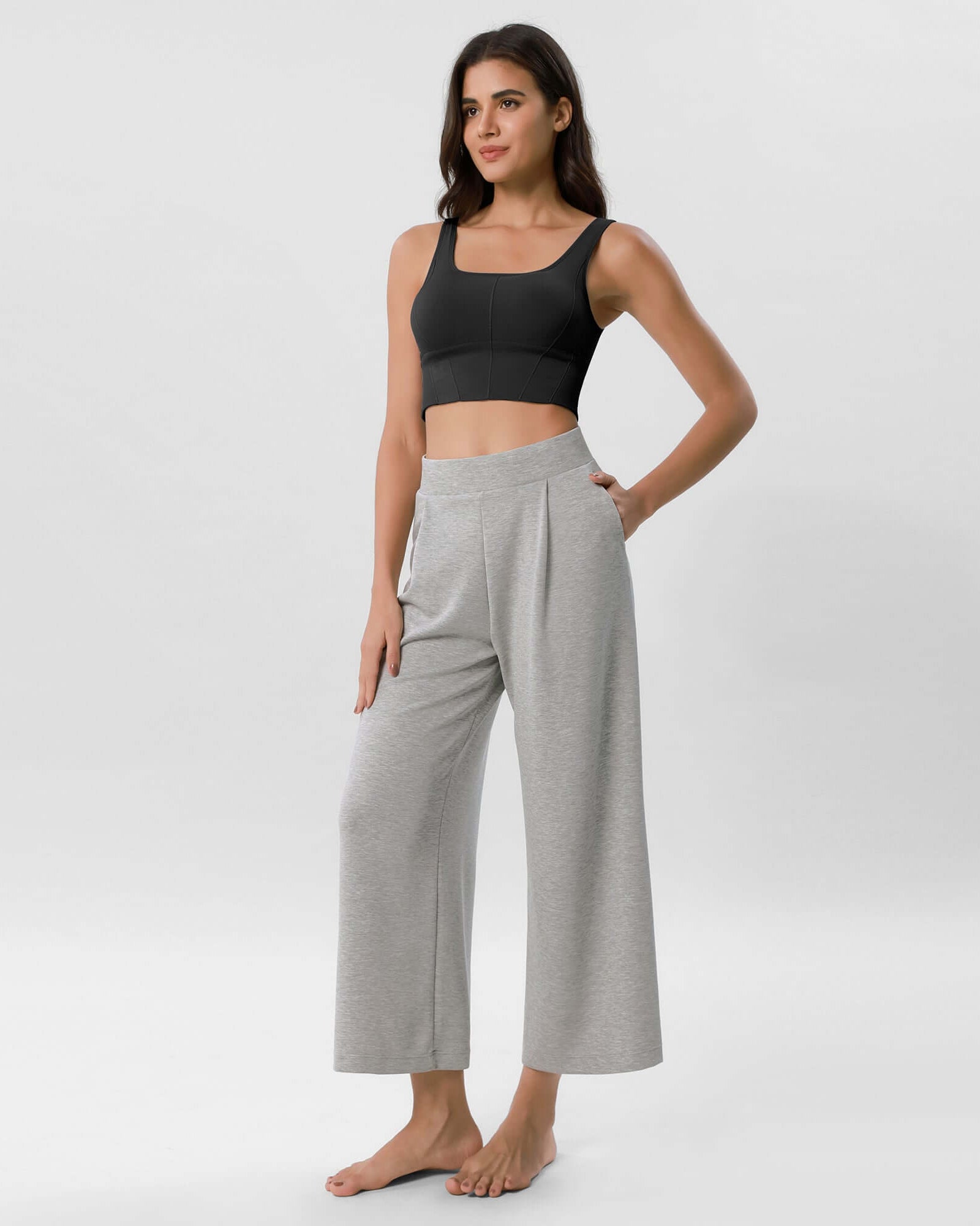 Modal Soft Wide Leg Cropped Casual Pants Heather Grey - ododos