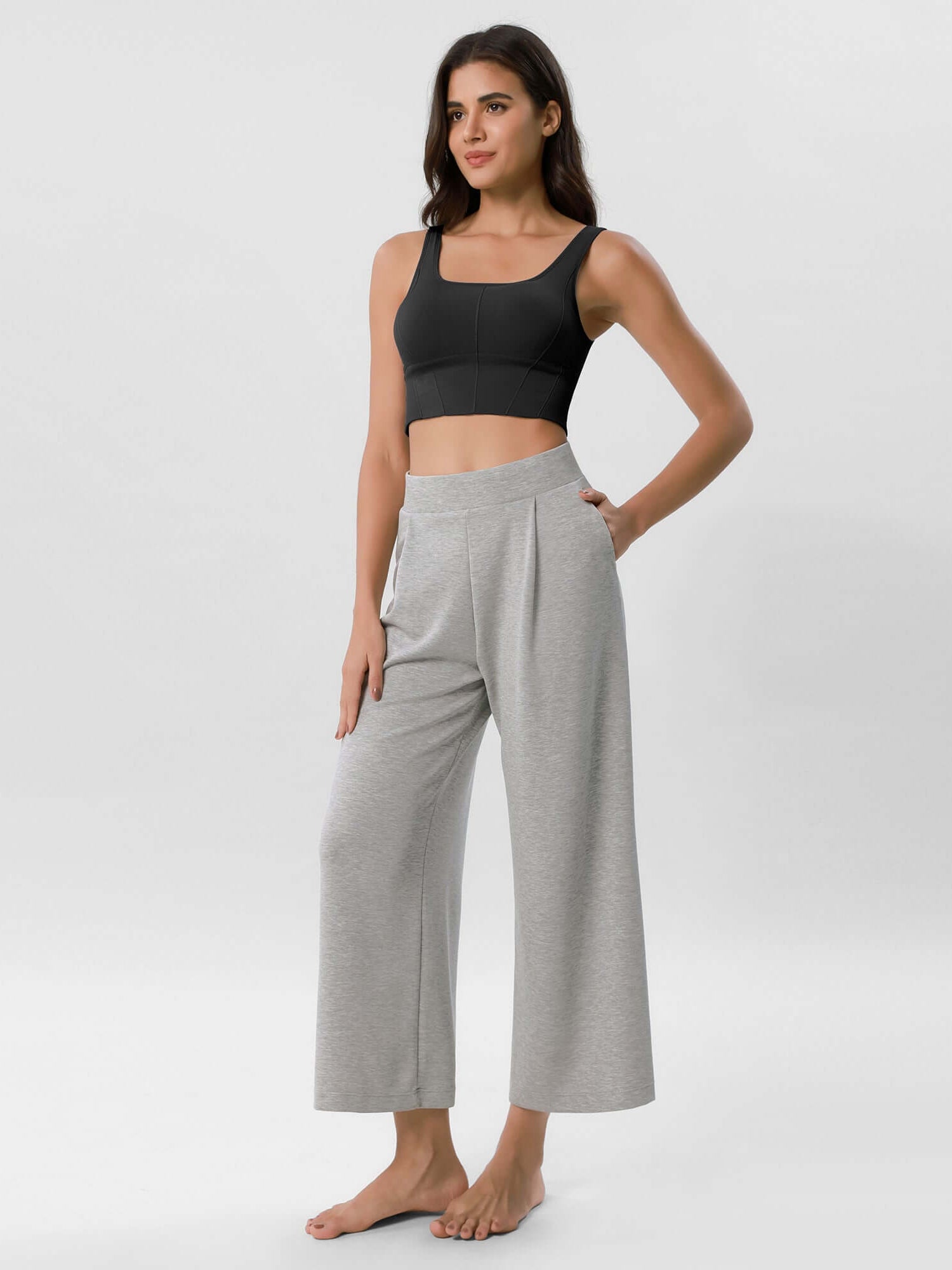Modal Soft Wide Leg Cropped Casual Pants Heather Grey - ododos