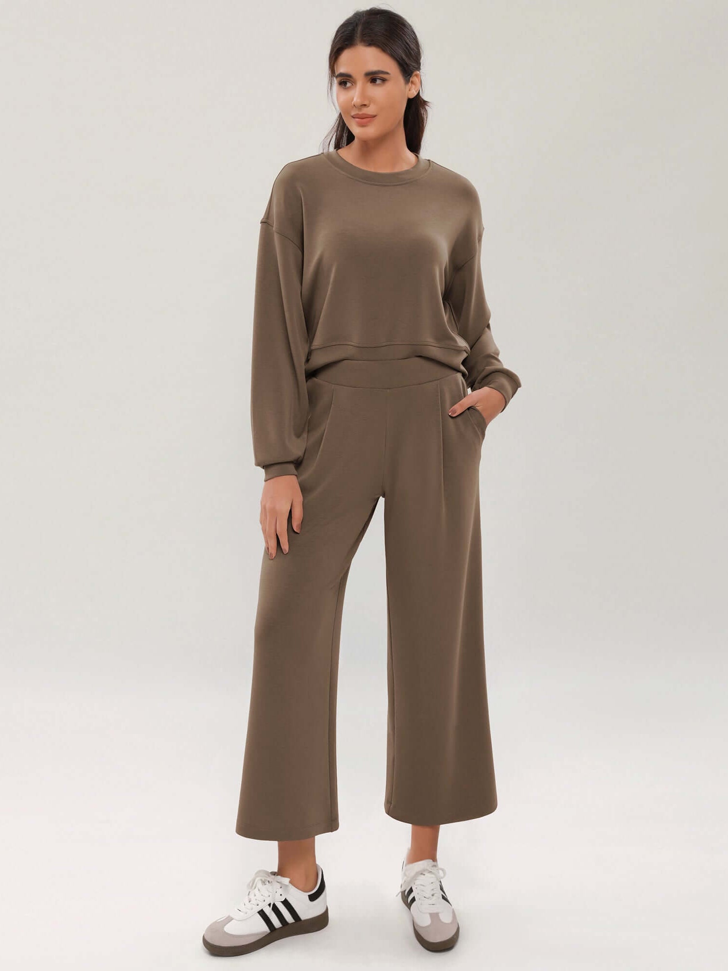 Modal Soft Wide Leg Cropped Casual Pants Nutria - ododos
