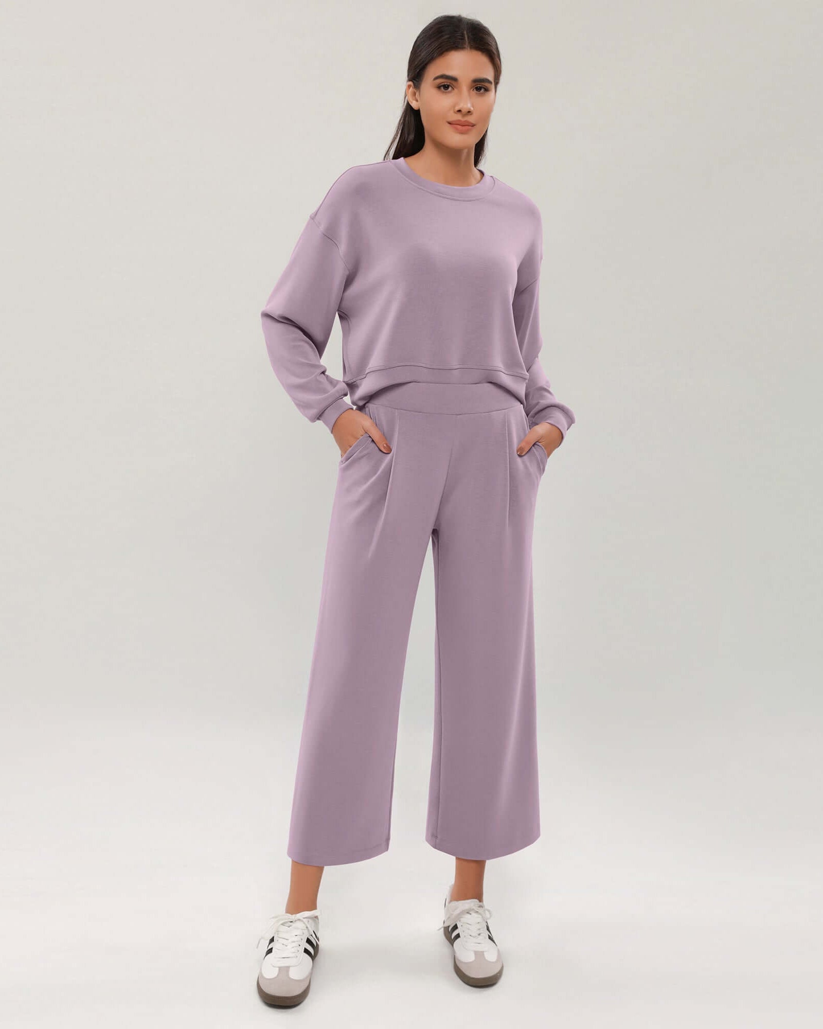 Modal Soft Wide Leg Cropped Casual Pants Taro Purple - ododos