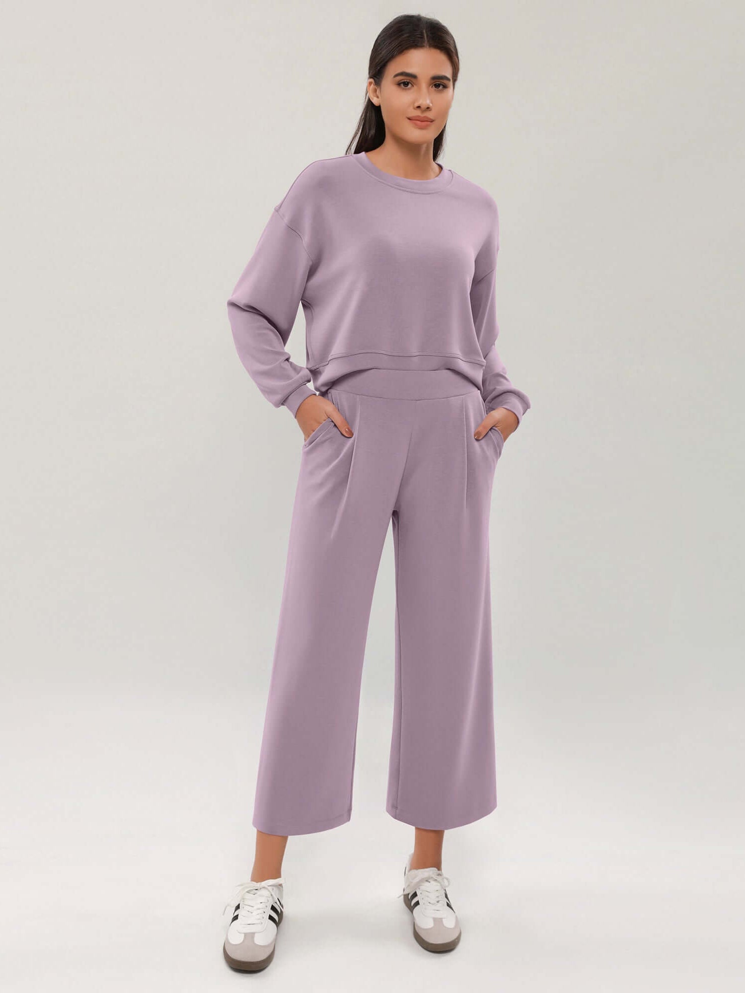 Modal Soft Wide Leg Cropped Casual Pants Taro Purple - ododos