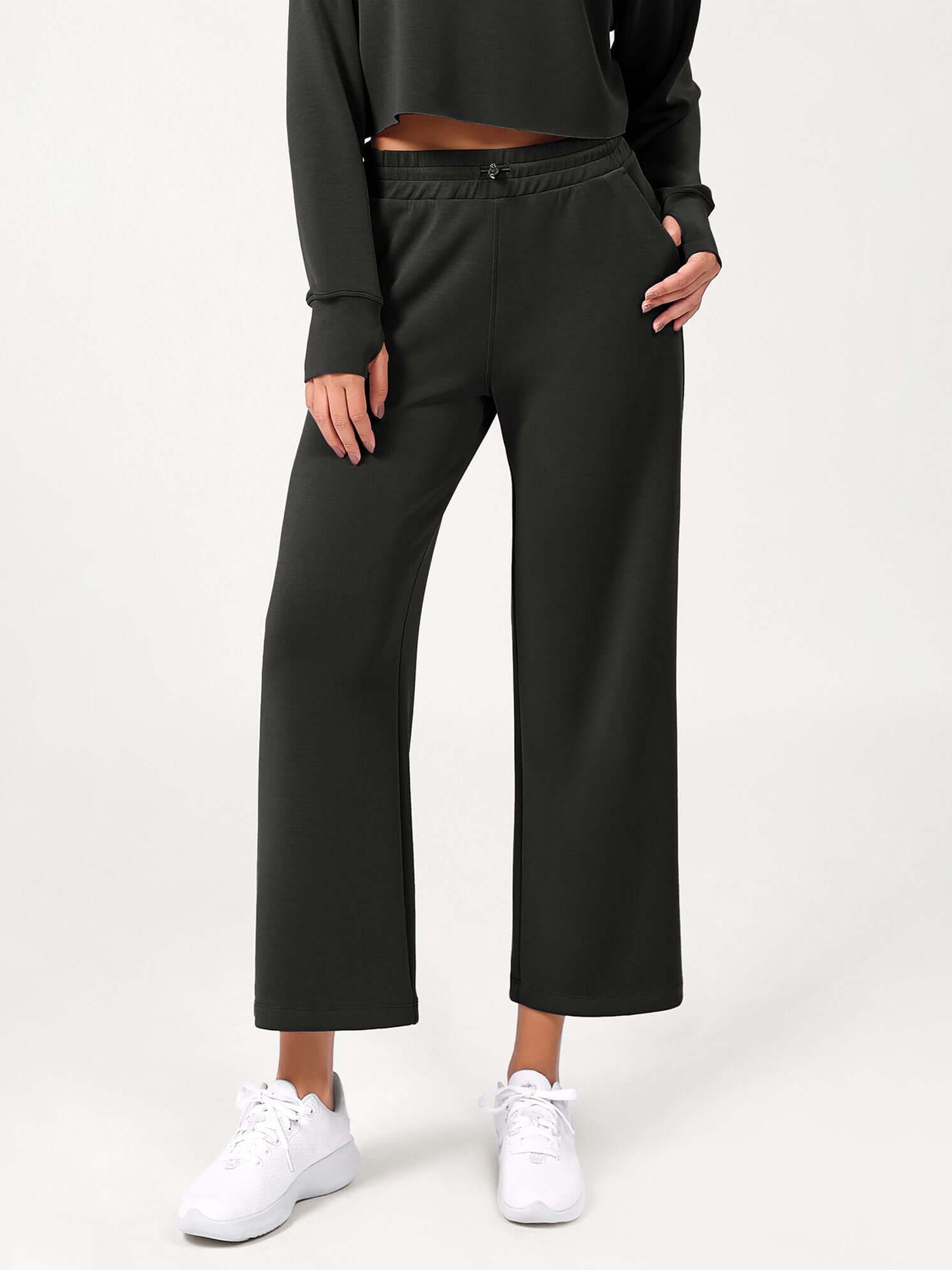 25 Adjustable Shockcord High Waist Casual Lounge Pants with Pockets - ododos
