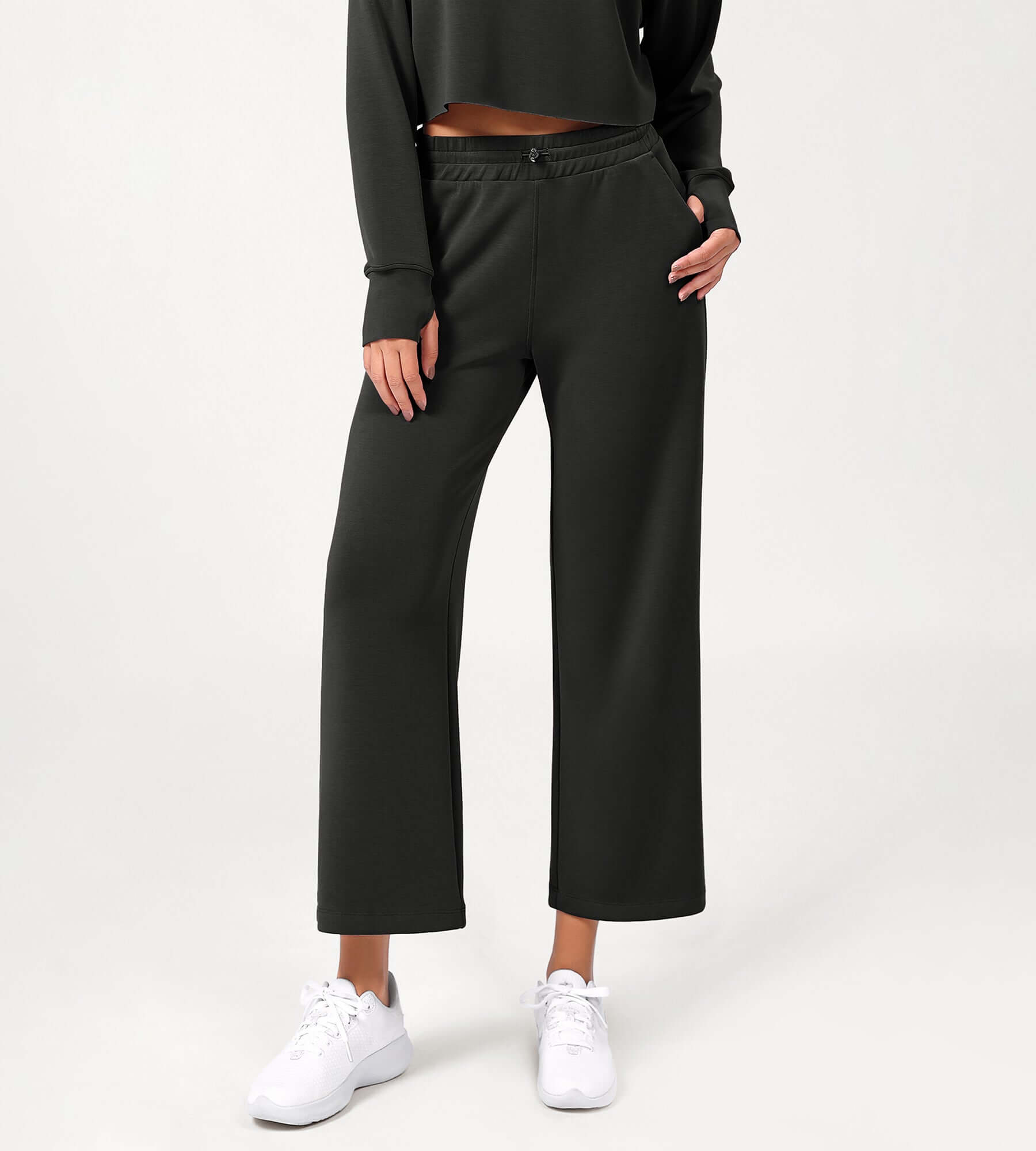 25 Adjustable Shockcord High Waist Casual Lounge Pants with Pockets - ododos