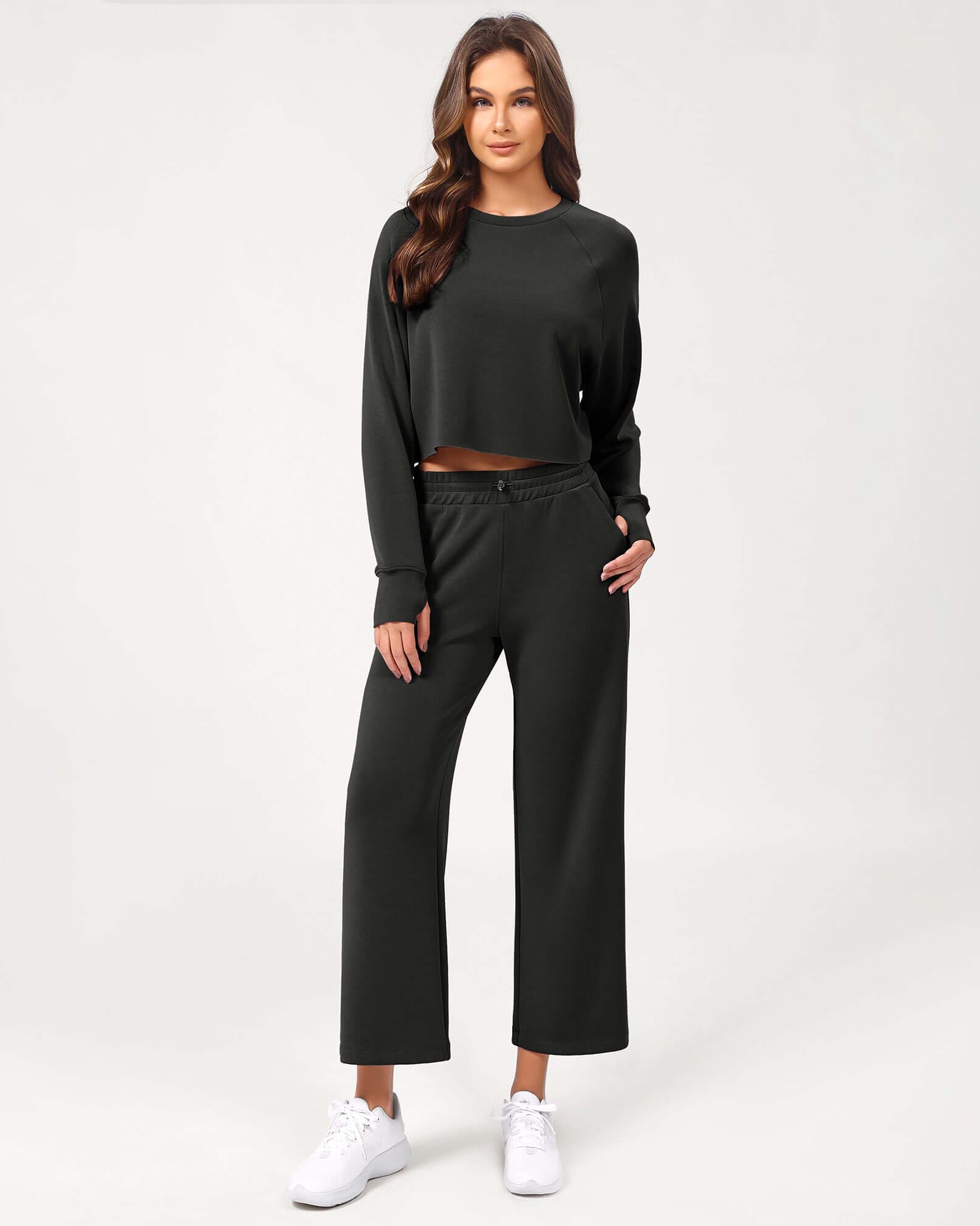 25 Adjustable Shockcord High Waist Casual Lounge Pants with Pockets Black - ododos