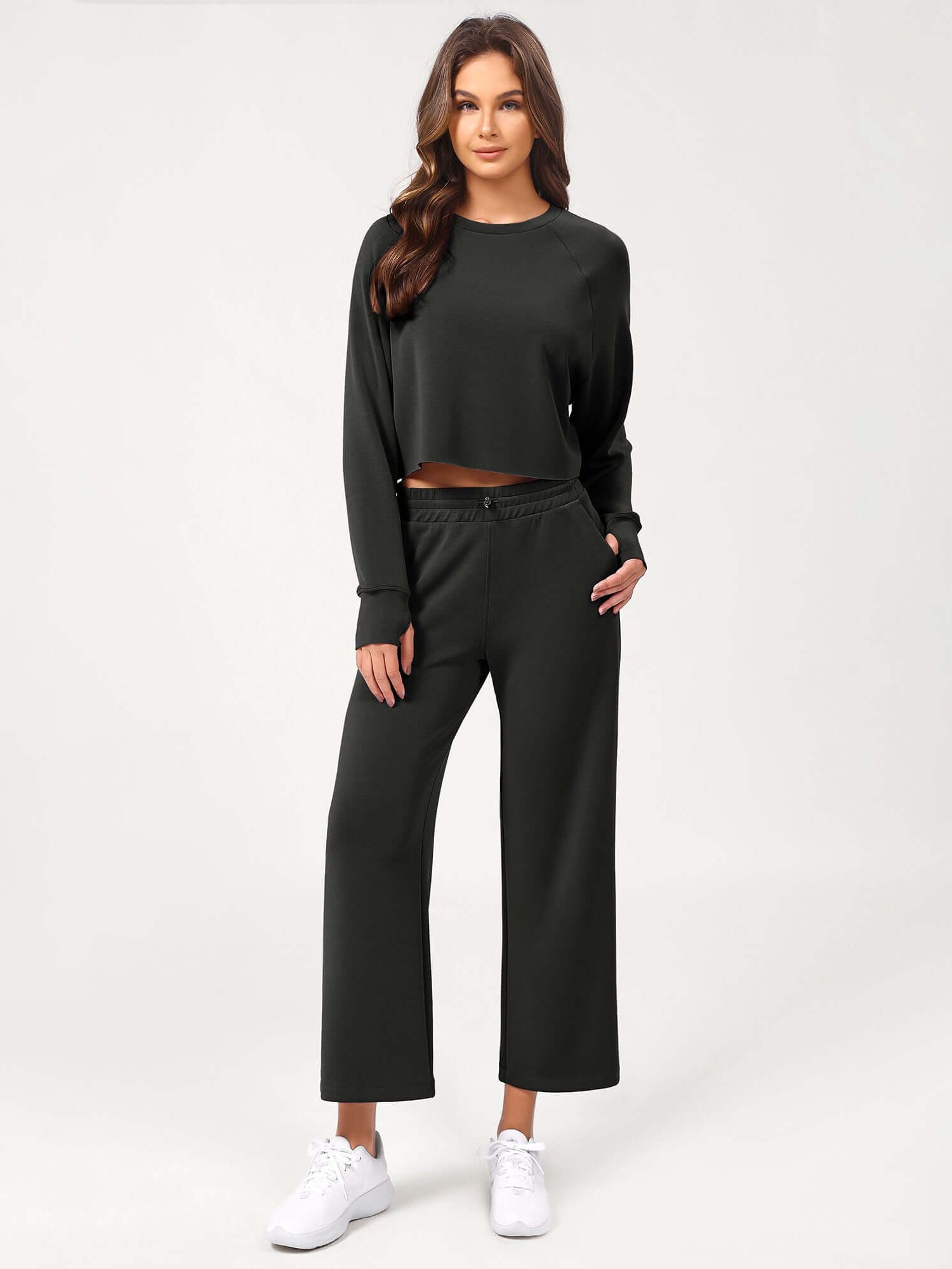25 Adjustable Shockcord High Waist Casual Lounge Pants with Pockets Black - ododos