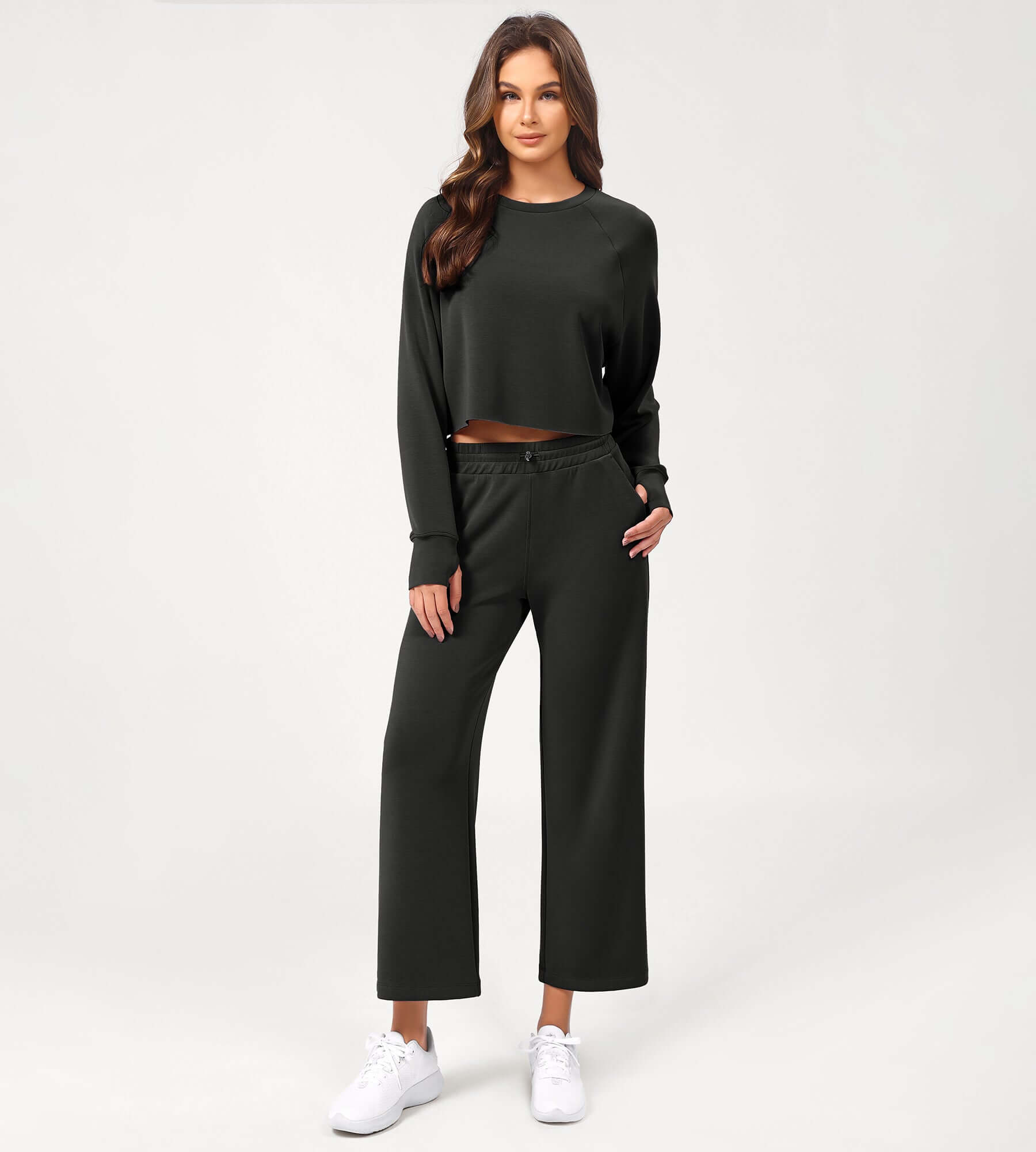 25 Adjustable Shockcord High Waist Casual Lounge Pants with Pockets Black - ododos