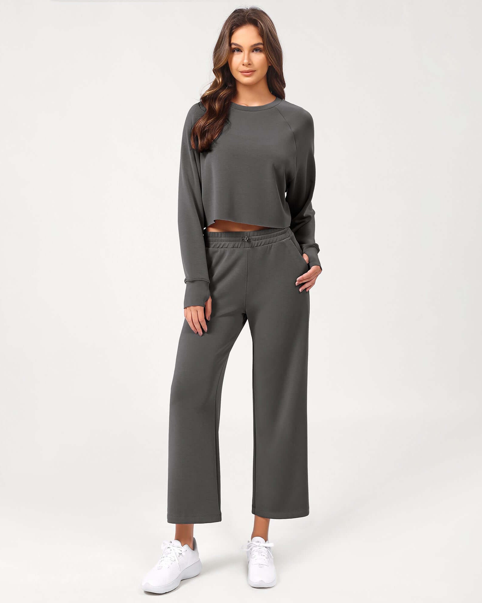 25 Adjustable Shockcord High Waist Casual Lounge Pants with Pockets Charcoal - ododos