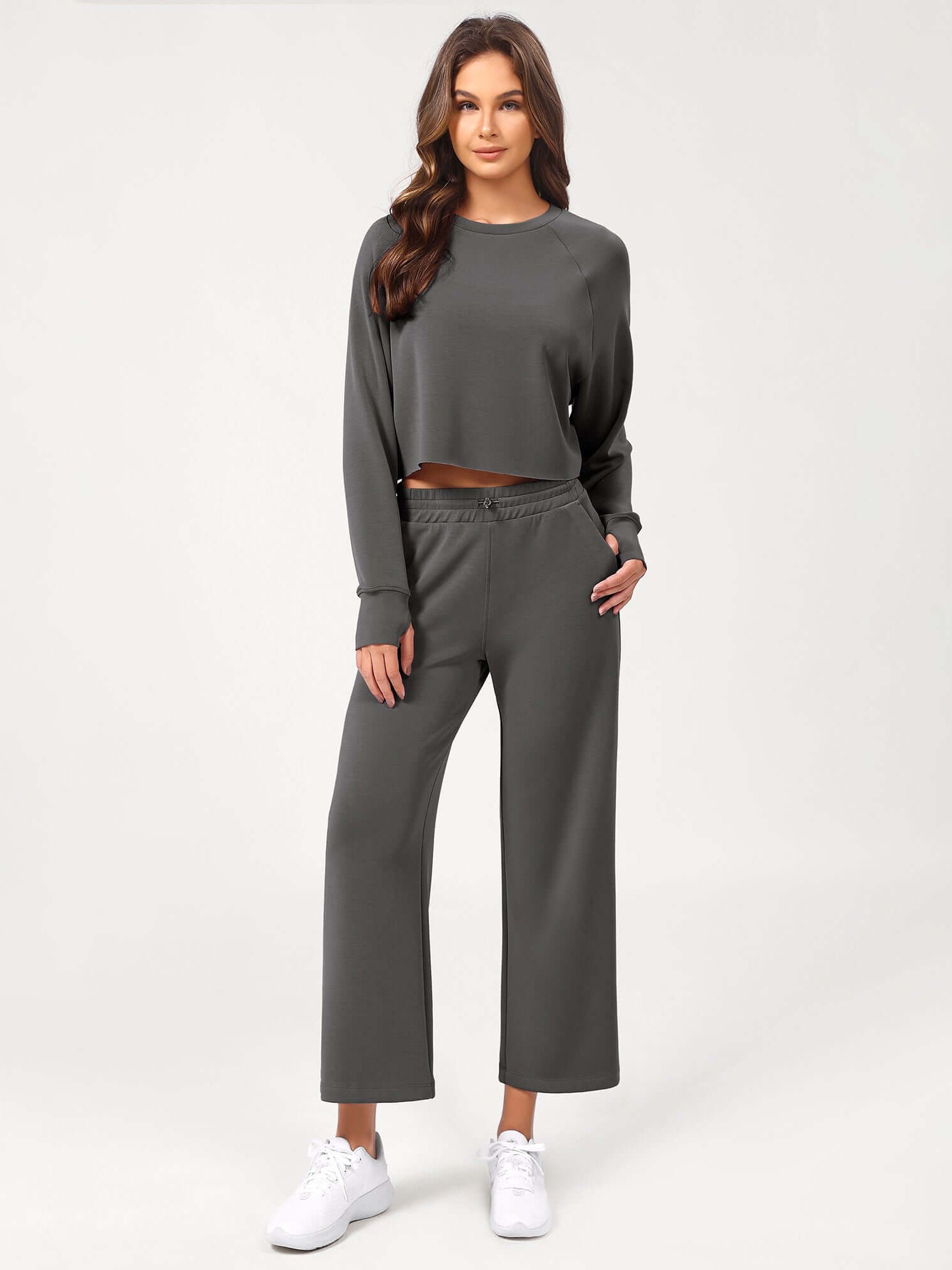 25 Adjustable Shockcord High Waist Casual Lounge Pants with Pockets Charcoal - ododos