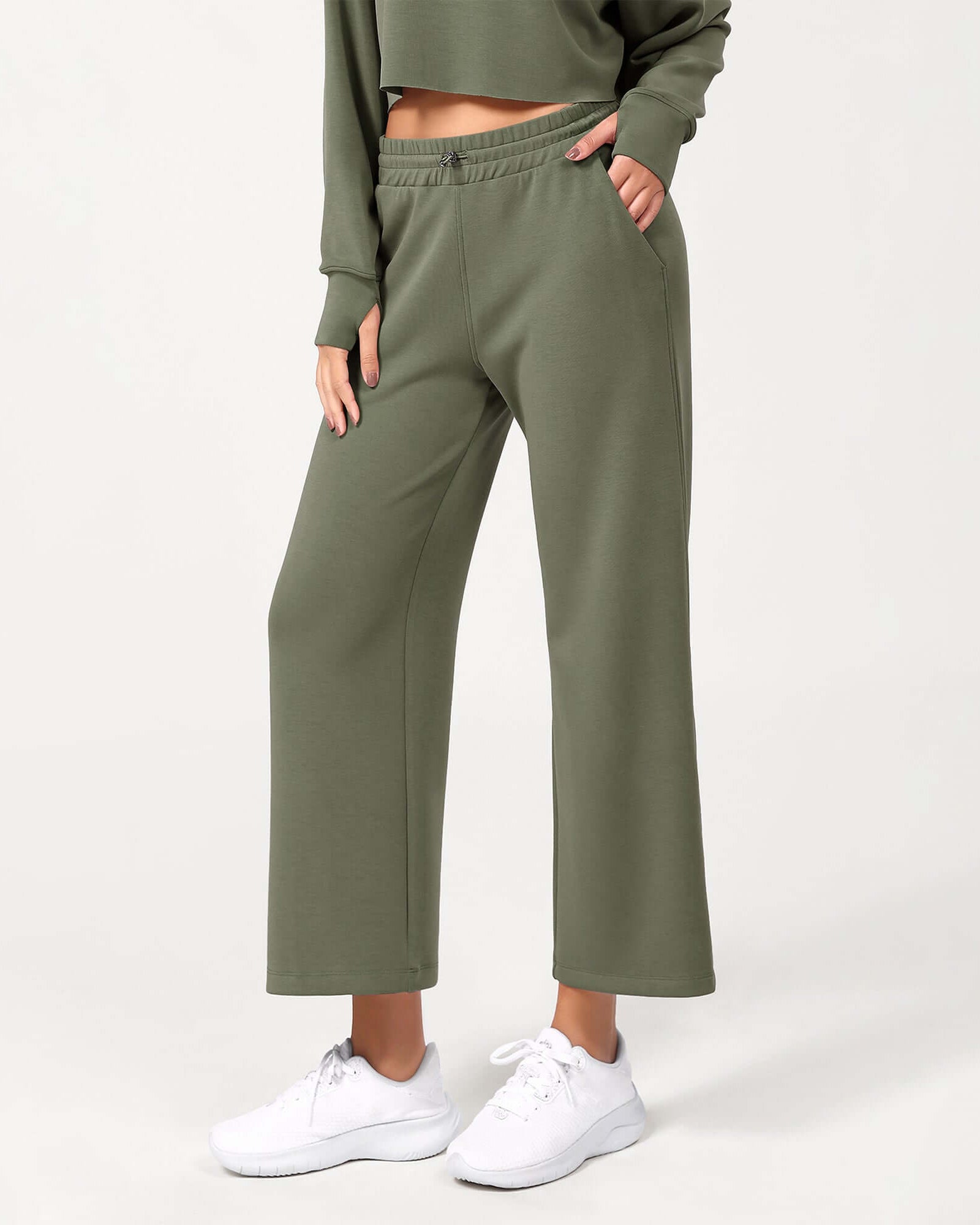 25 Adjustable Shockcord High Waist Casual Lounge Pants with Pockets - ododos