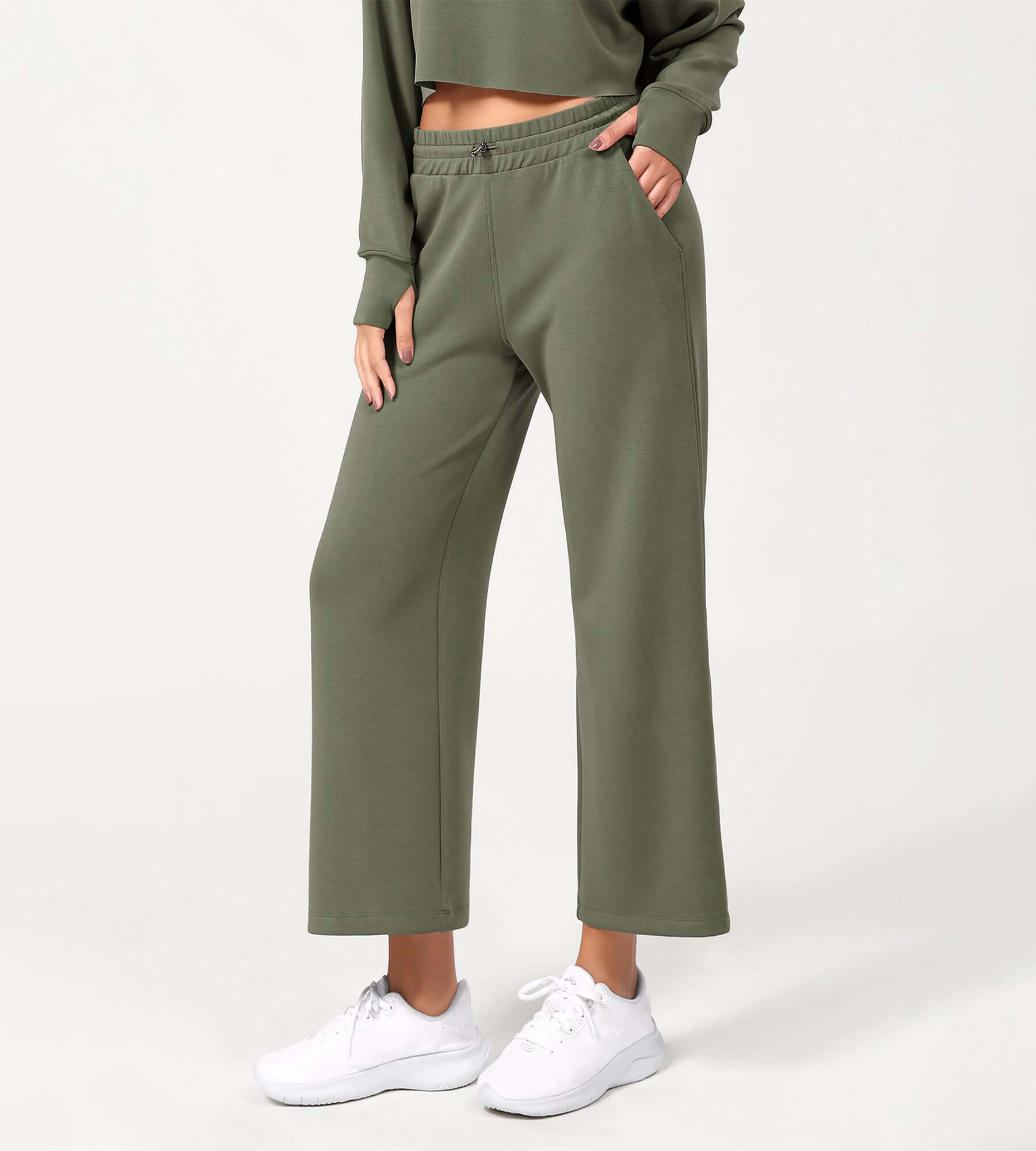 25 Adjustable Shockcord High Waist Casual Lounge Pants with Pockets - ododos