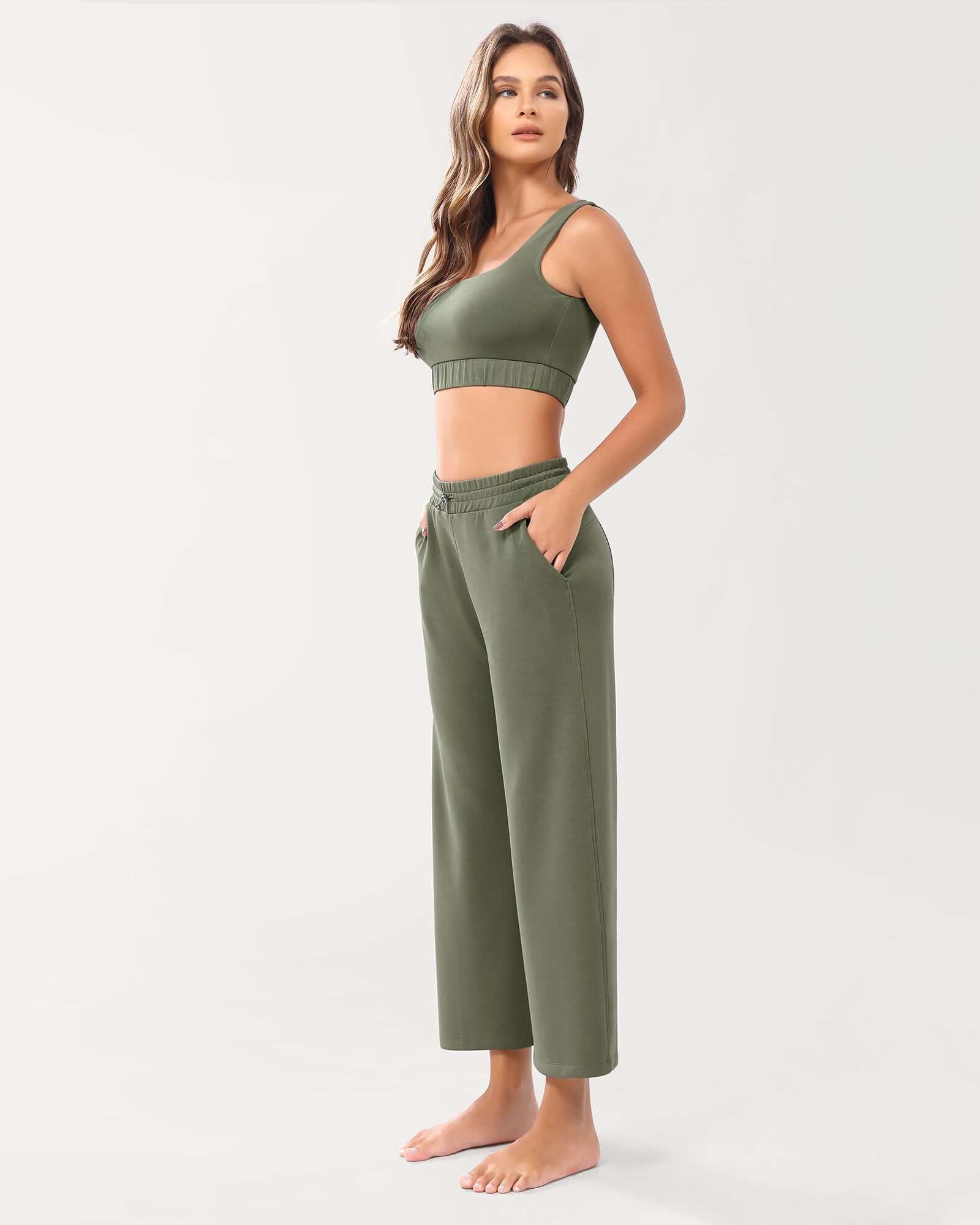 25 Adjustable Shockcord High Waist Casual Lounge Pants with Pockets - ododos