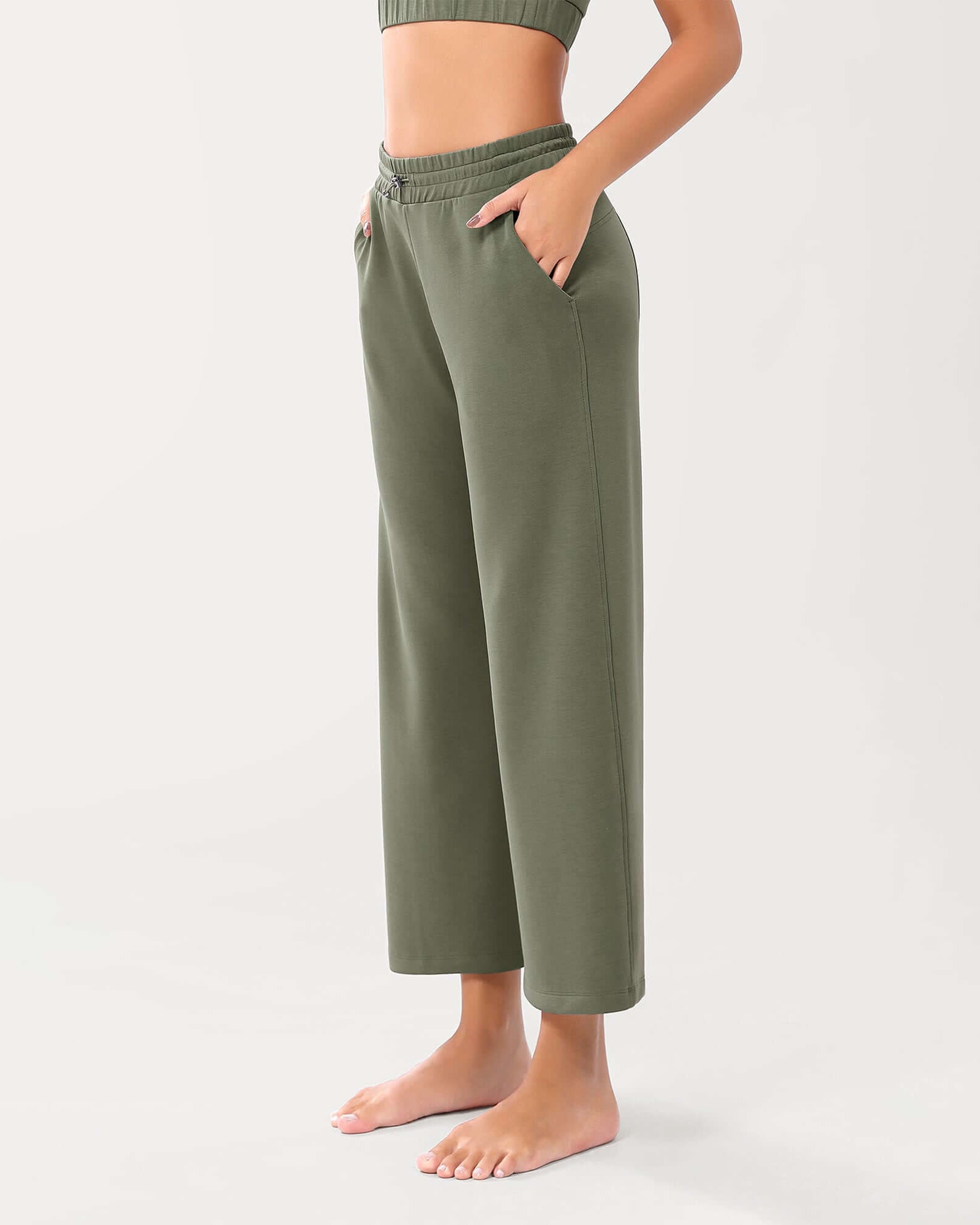 25 Adjustable Shockcord High Waist Casual Lounge Pants with Pockets - ododos