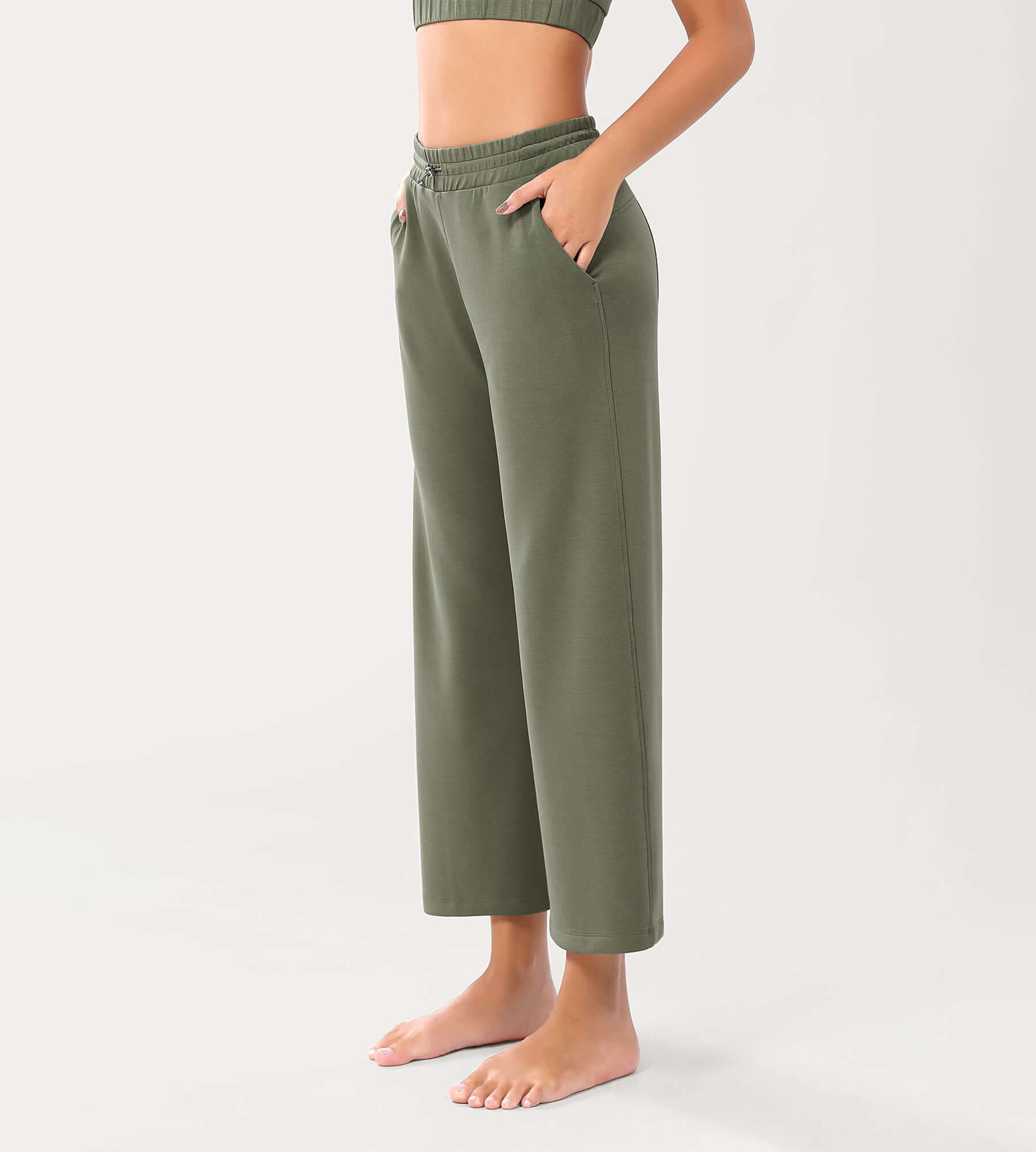 25 Adjustable Shockcord High Waist Casual Lounge Pants with Pockets - ododos