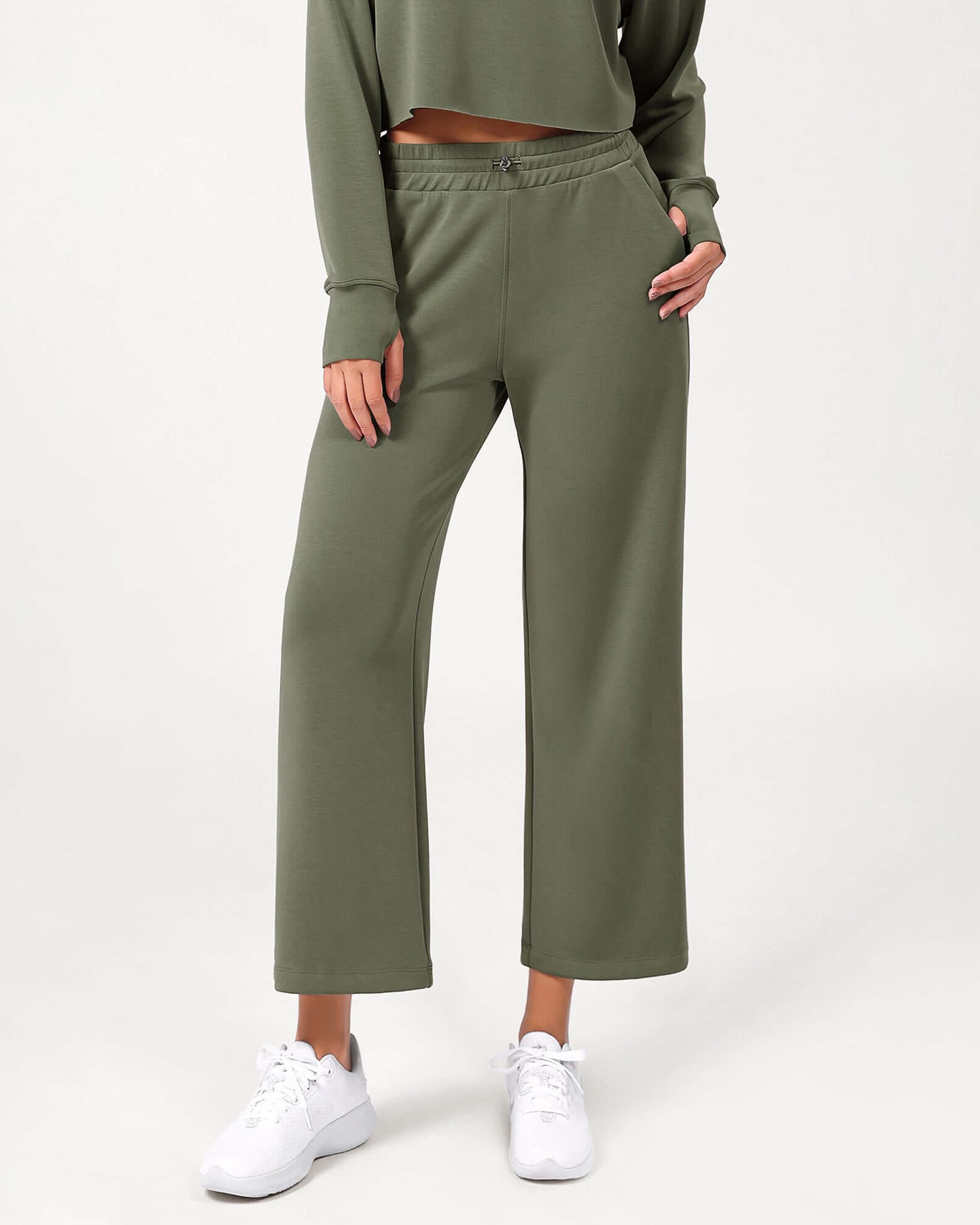 25 Adjustable Shockcord High Waist Casual Lounge Pants with Pockets - ododos