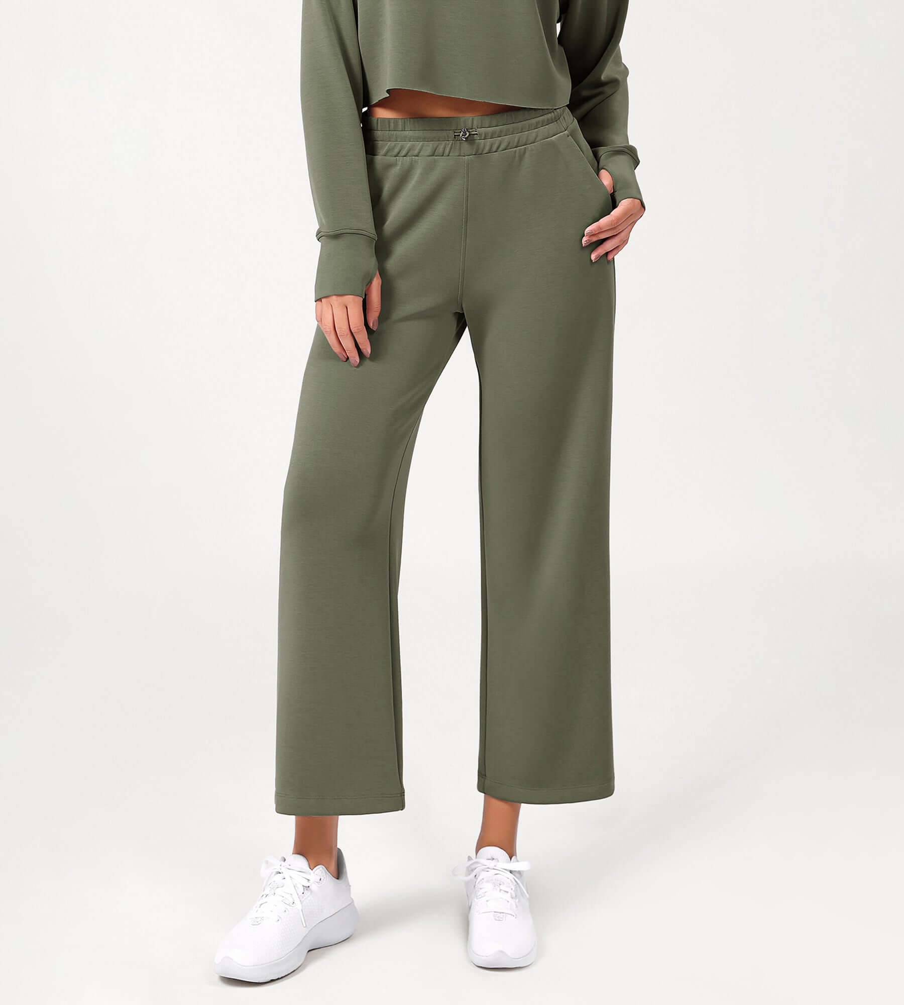 25 Adjustable Shockcord High Waist Casual Lounge Pants with Pockets - ododos