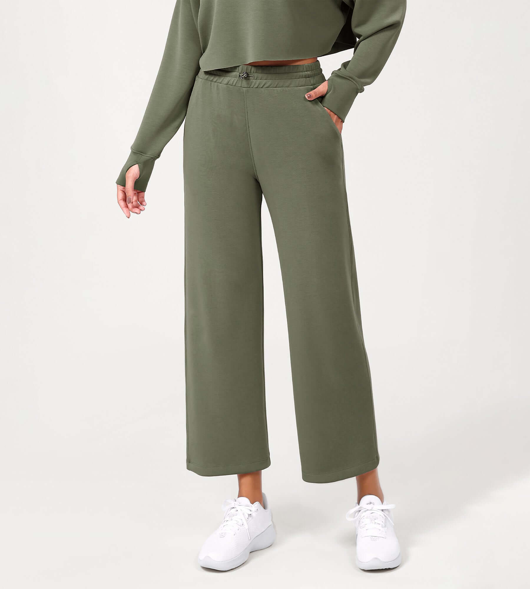 25 Adjustable Shockcord High Waist Casual Lounge Pants with Pockets - ododos