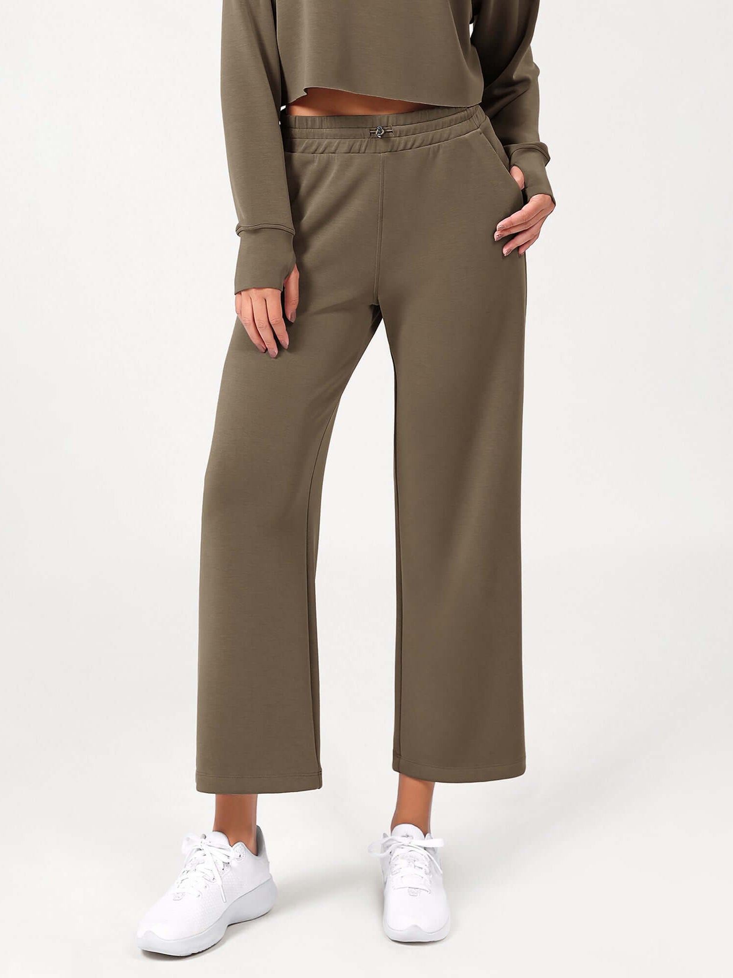 25 Adjustable Shockcord High Waist Casual Lounge Pants with Pockets - ododos