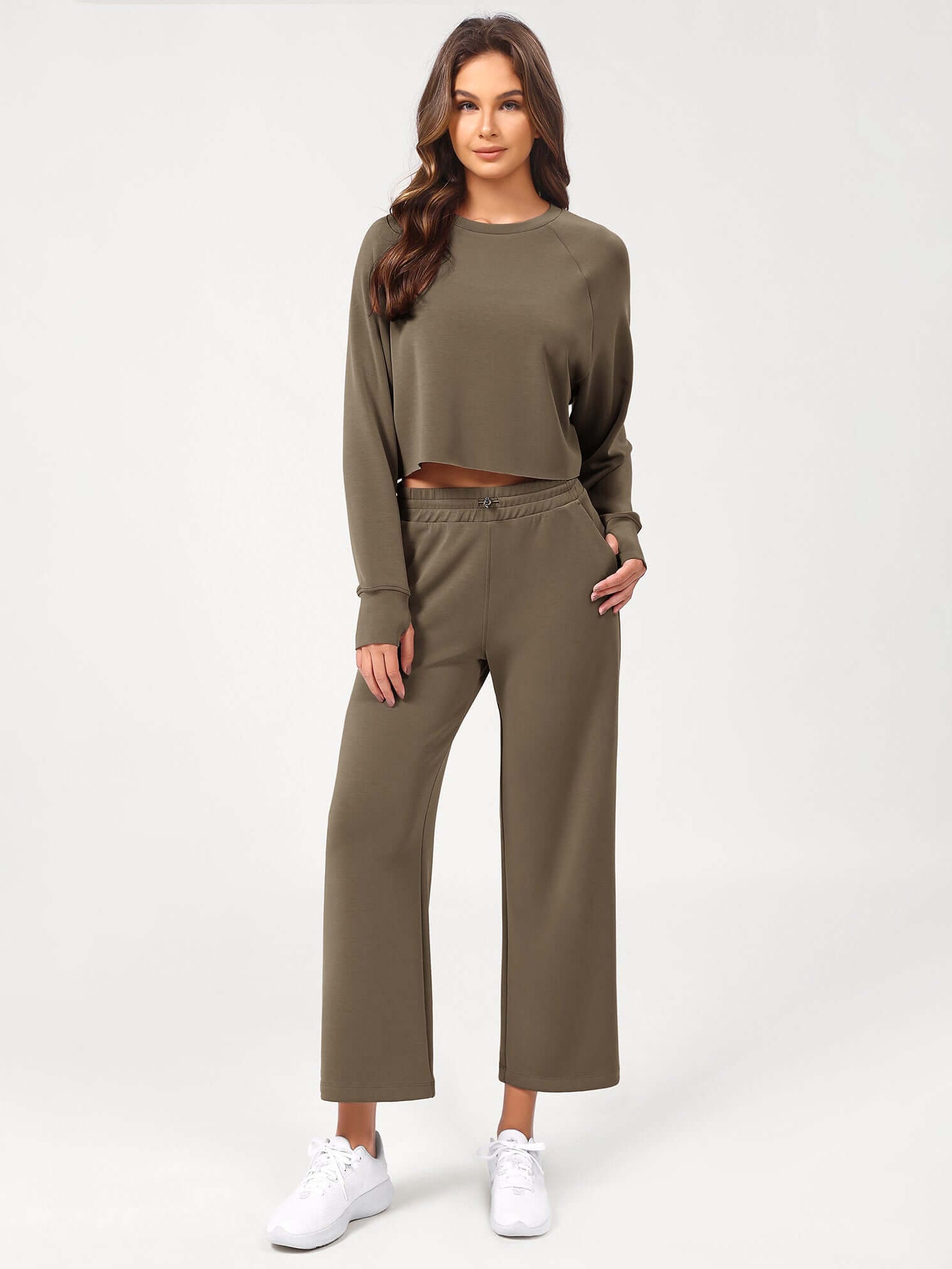 25 Adjustable Shockcord High Waist Casual Lounge Pants with Pockets Espresso - ododos