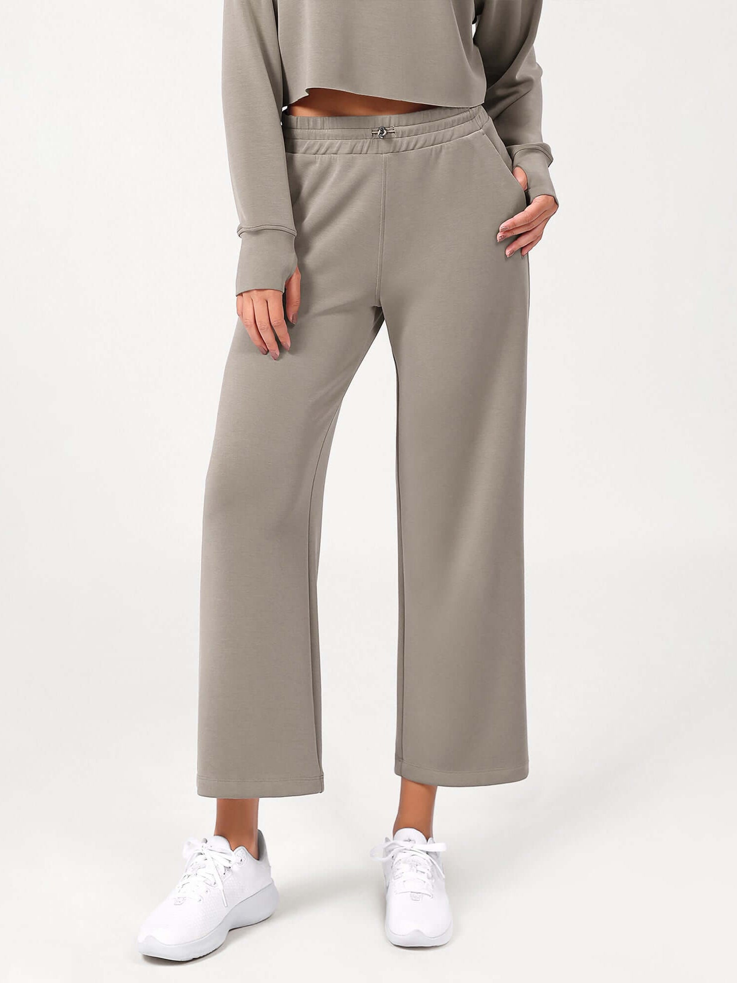 25 Adjustable Shockcord High Waist Casual Lounge Pants with Pockets - ododos