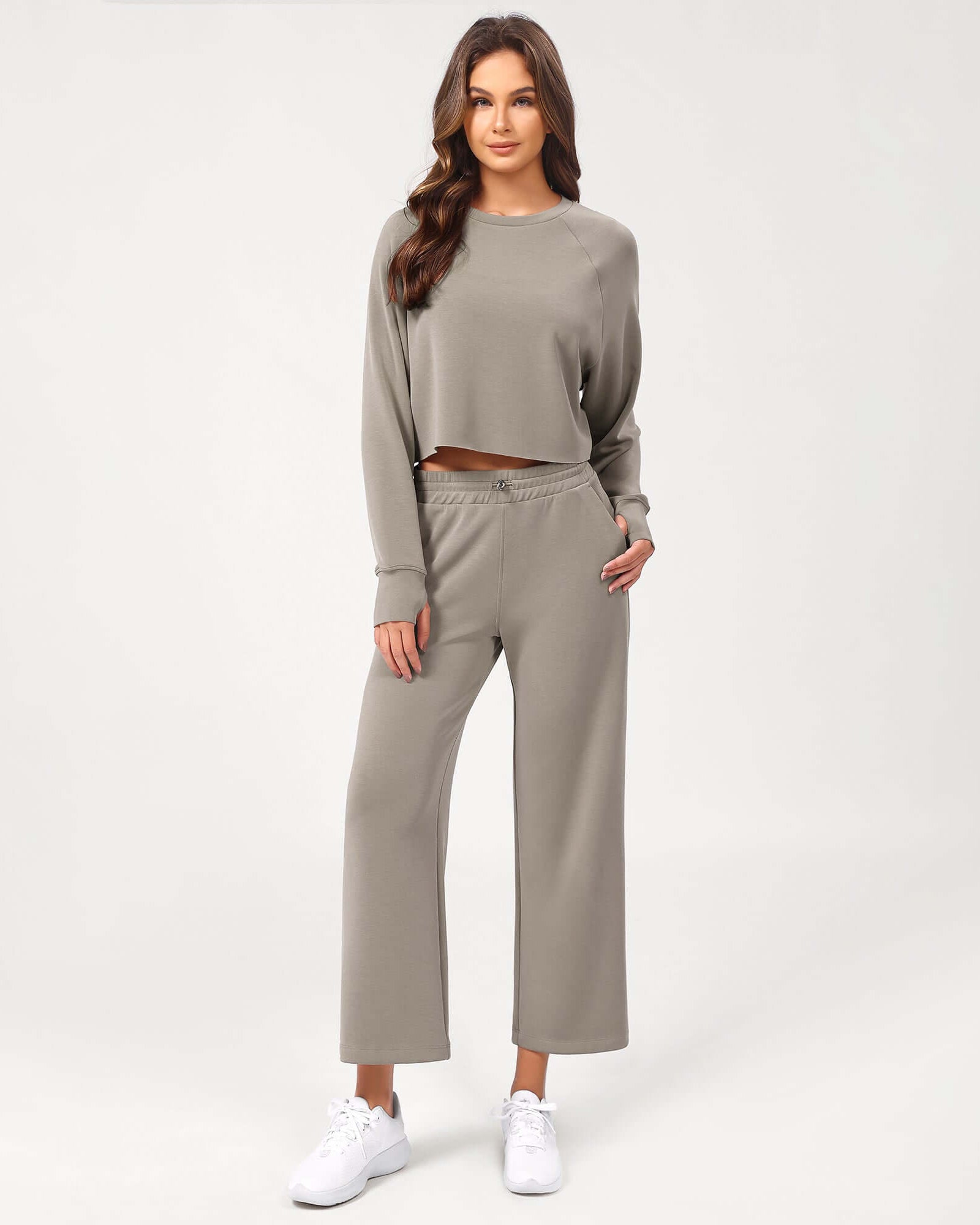 25 Adjustable Shockcord High Waist Casual Lounge Pants with Pockets Khaki - ododos