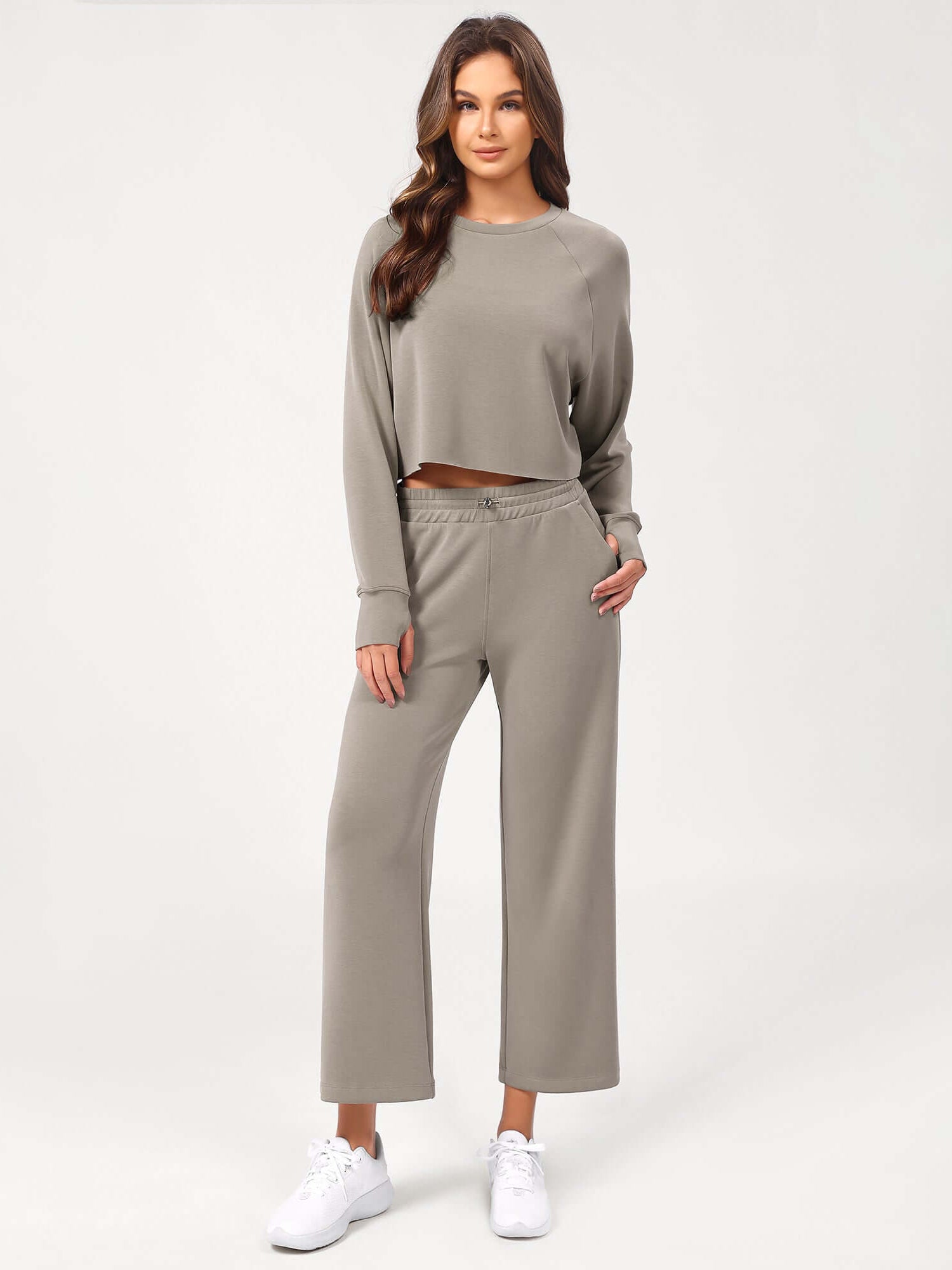 25 Adjustable Shockcord High Waist Casual Lounge Pants with Pockets Khaki - ododos