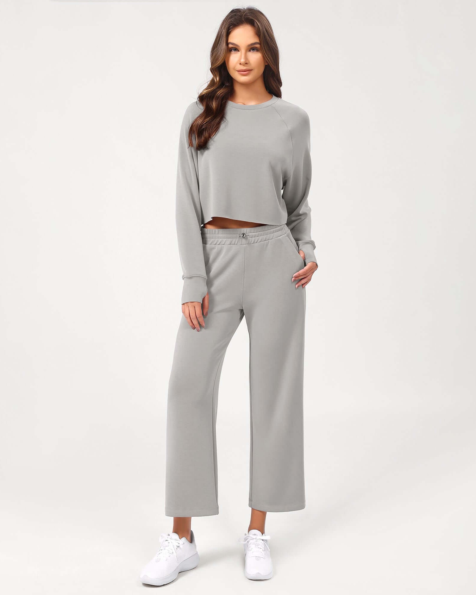 25 Adjustable Shockcord High Waist Casual Lounge Pants with Pockets Light Gray - ododos