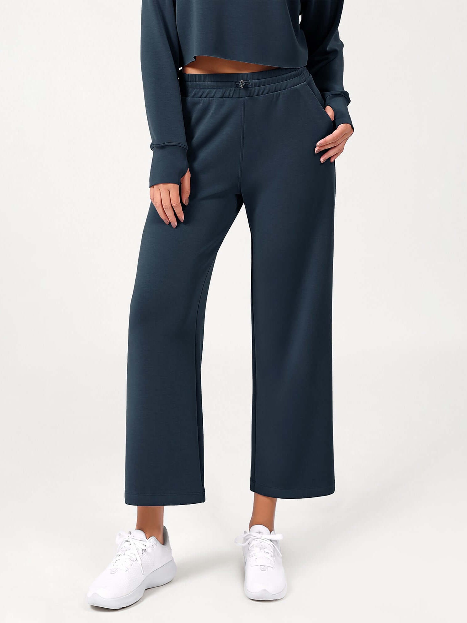 25 Adjustable Shockcord High Waist Casual Lounge Pants with Pockets - ododos