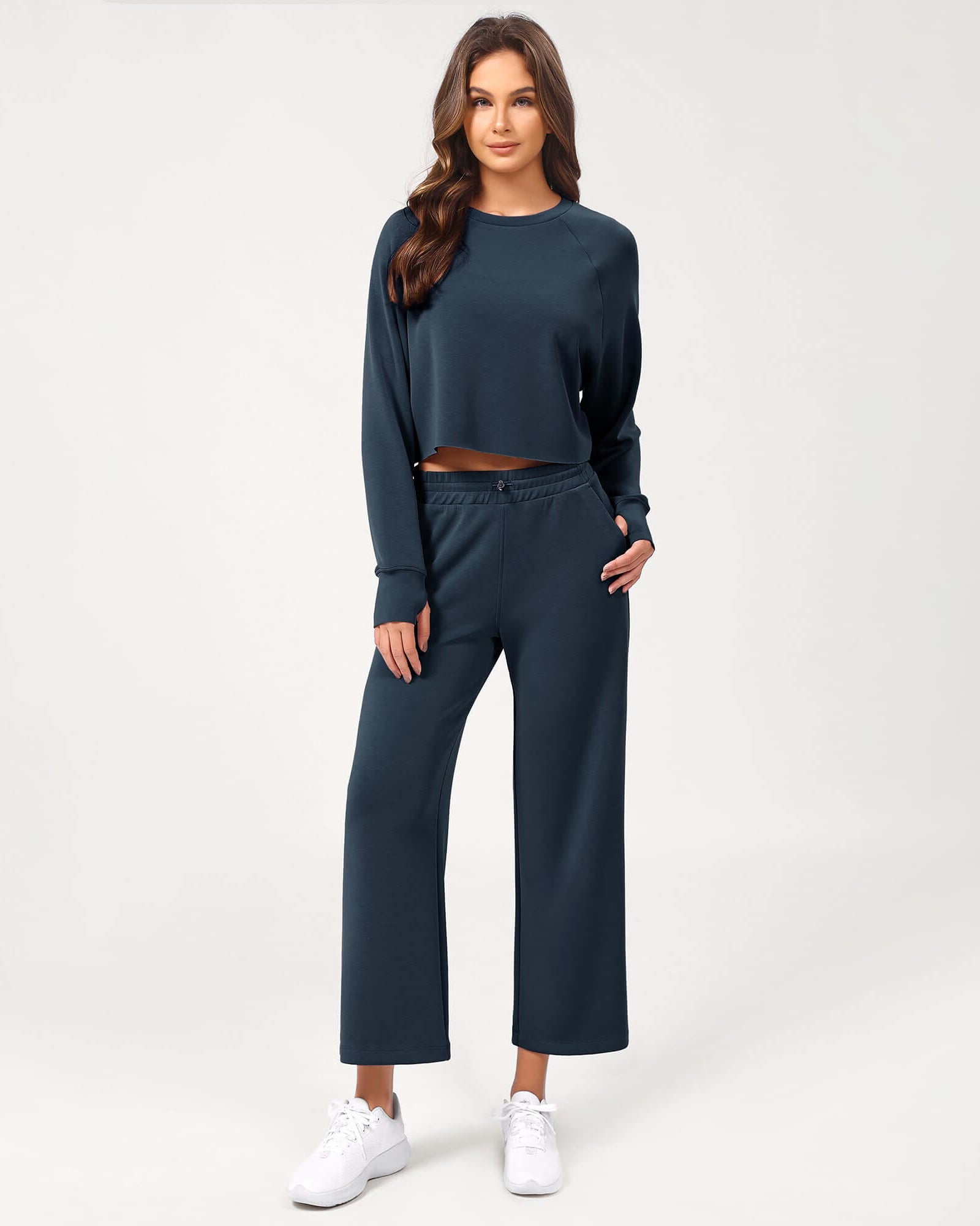 25 Adjustable Shockcord High Waist Casual Lounge Pants with Pockets Navy - ododos