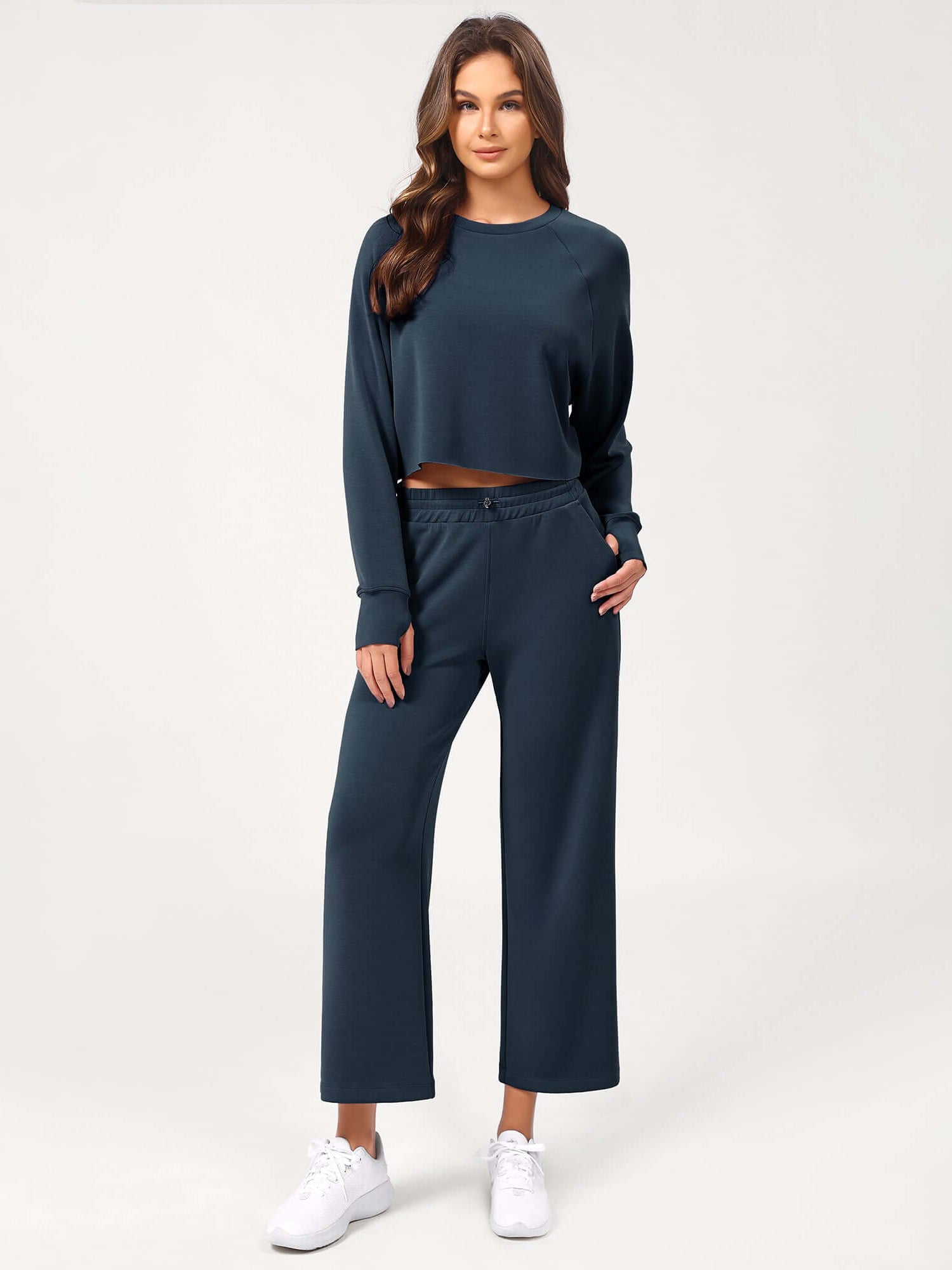 25 Adjustable Shockcord High Waist Casual Lounge Pants with Pockets Navy - ododos