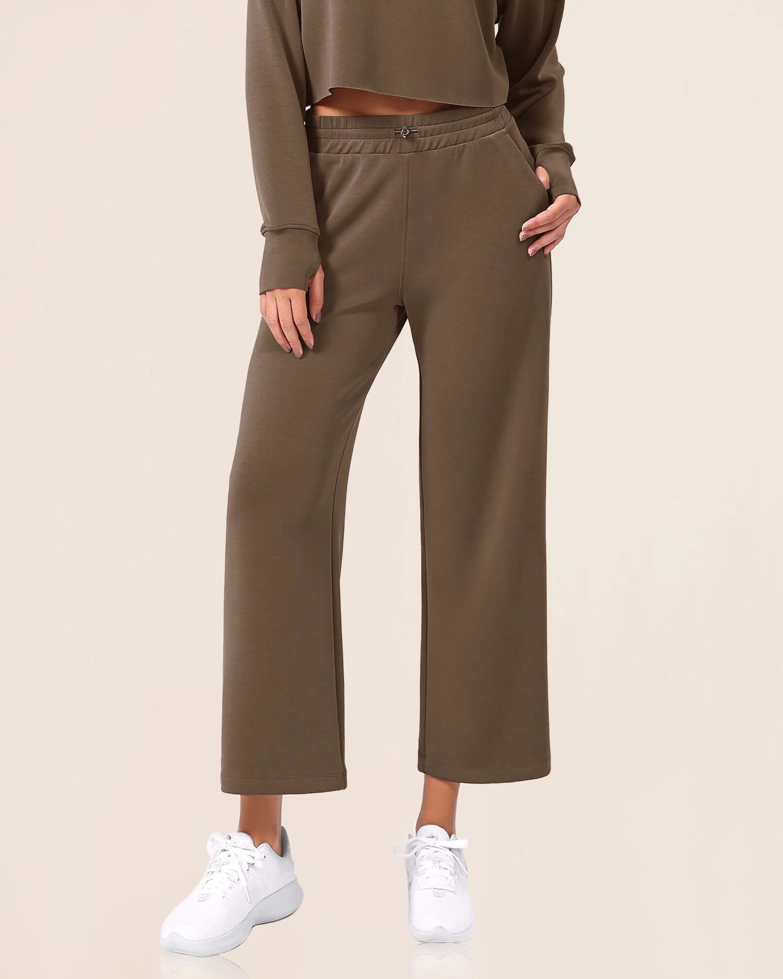 25 Adjustable Shockcord High Waist Casual Lounge Pants with Pockets - ododos