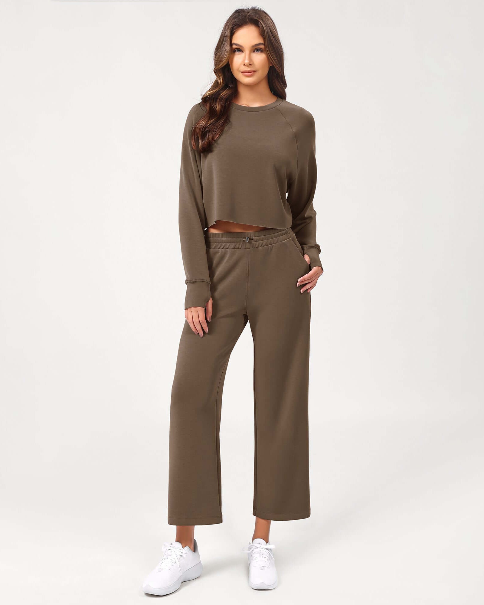 25 Adjustable Shockcord High Waist Casual Lounge Pants with Pockets Nutria - ododos