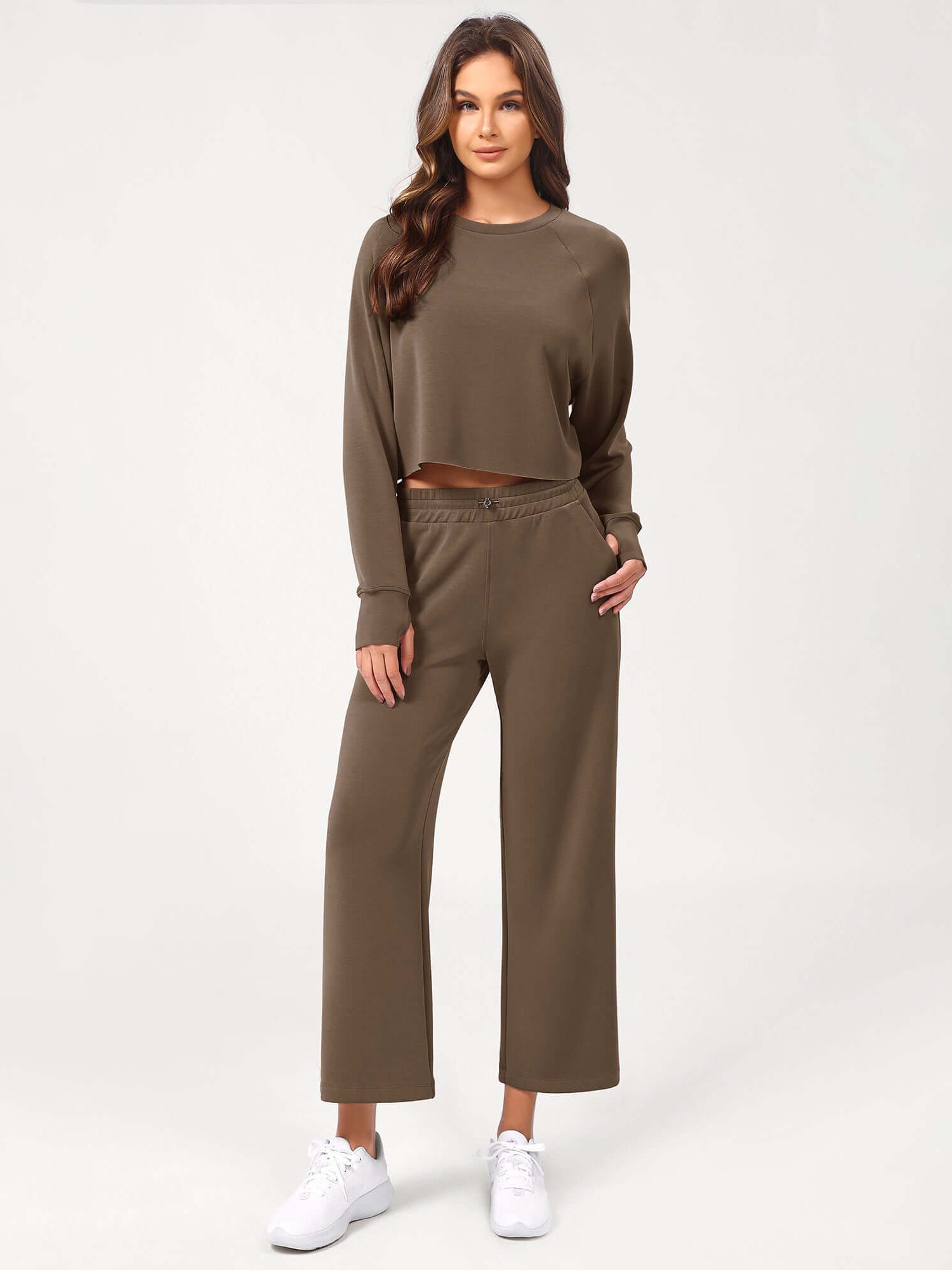 25 Adjustable Shockcord High Waist Casual Lounge Pants with Pockets Nutria - ododos