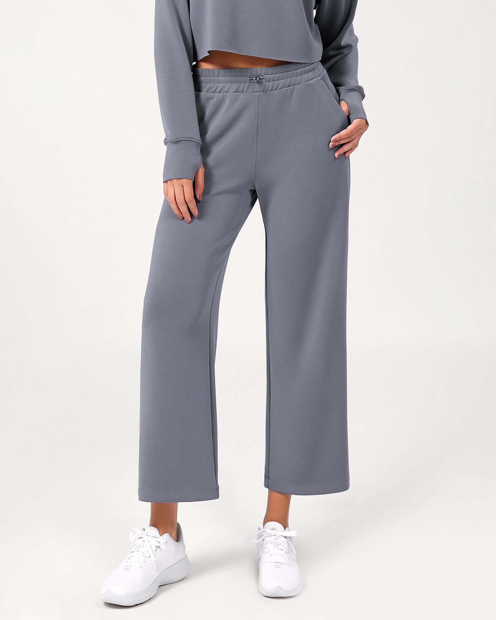 25 Adjustable Shockcord High Waist Casual Lounge Pants with Pockets - ododos