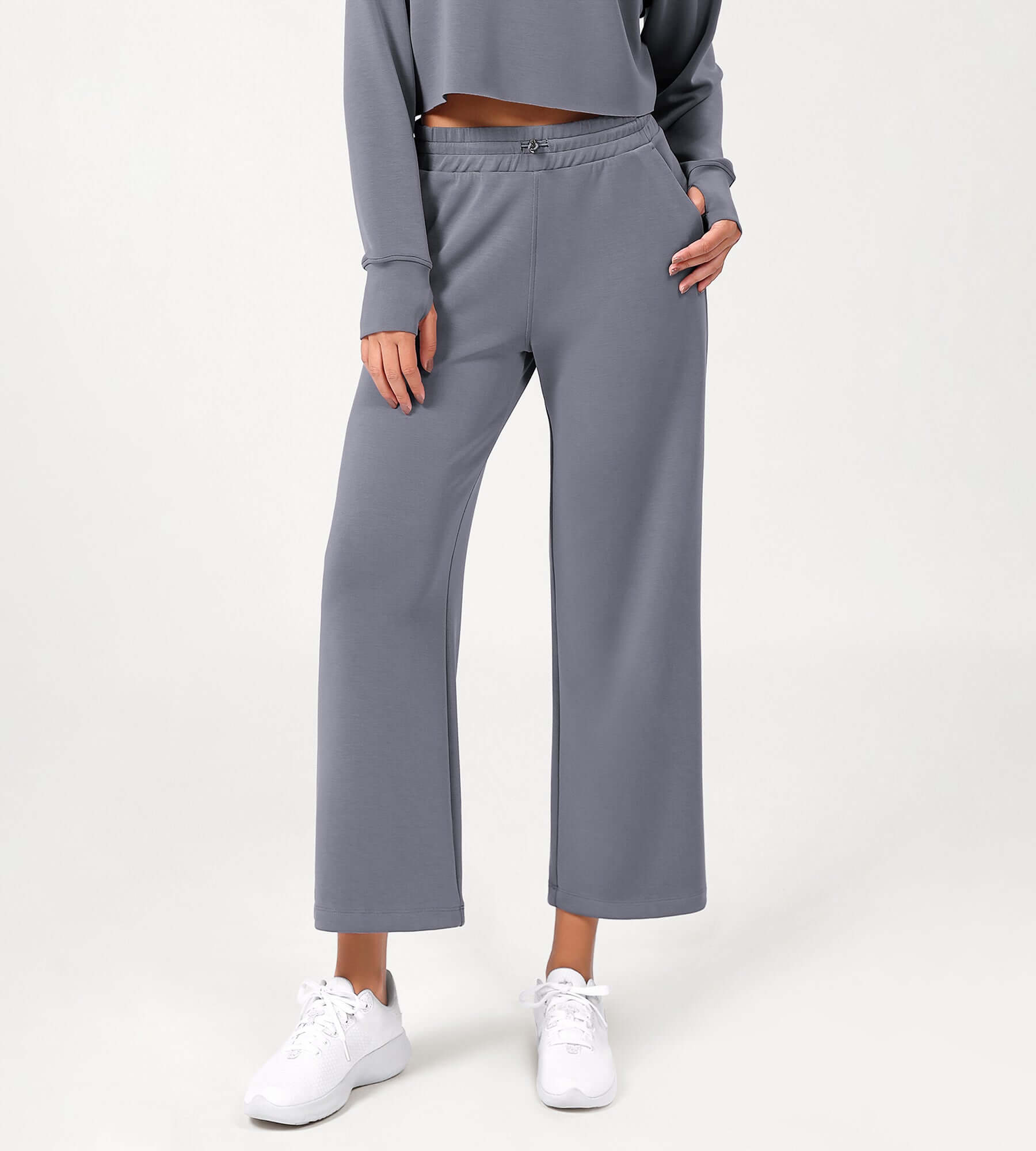 25 Adjustable Shockcord High Waist Casual Lounge Pants with Pockets - ododos