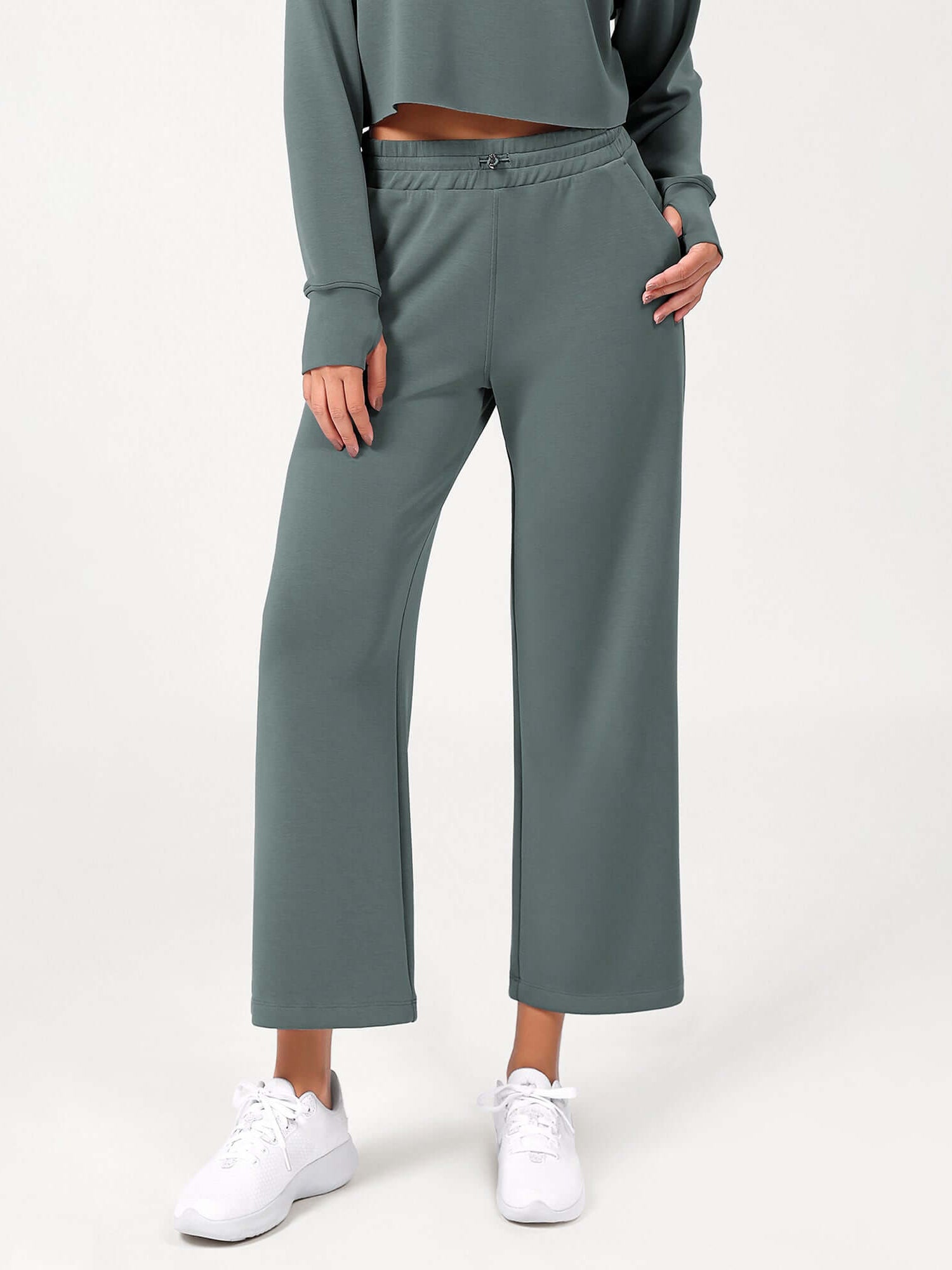 25 Adjustable Shockcord High Waist Casual Lounge Pants with Pockets - ododos
