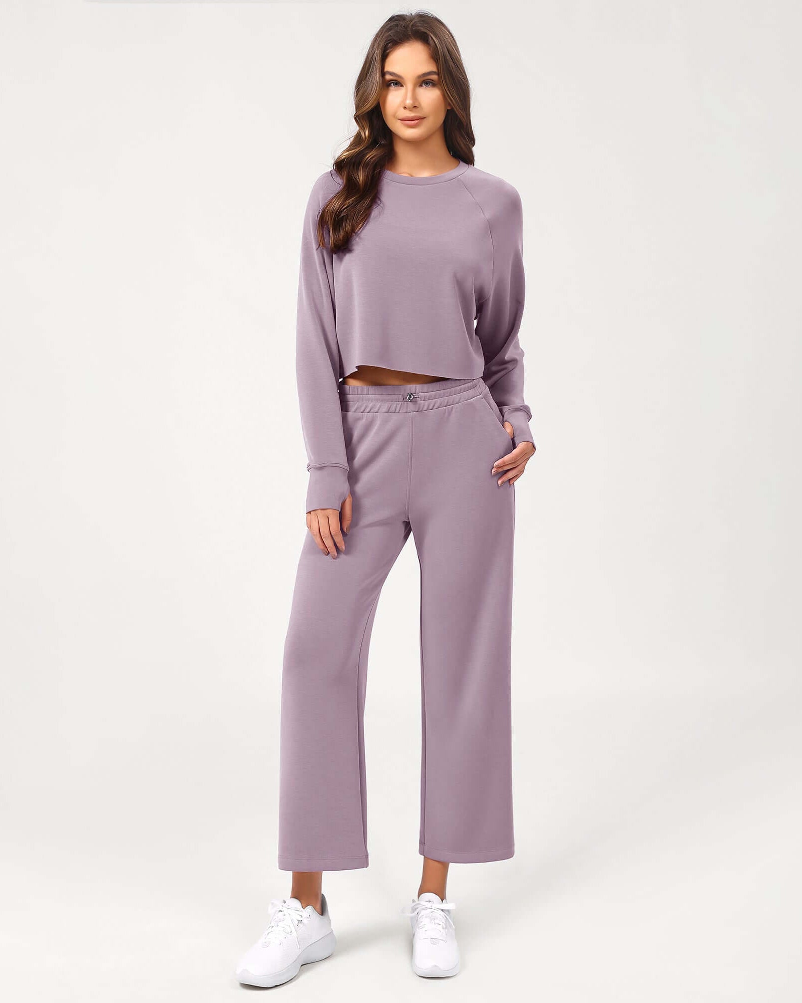 25 Adjustable Shockcord High Waist Casual Lounge Pants with Pockets Taro Purple - ododos