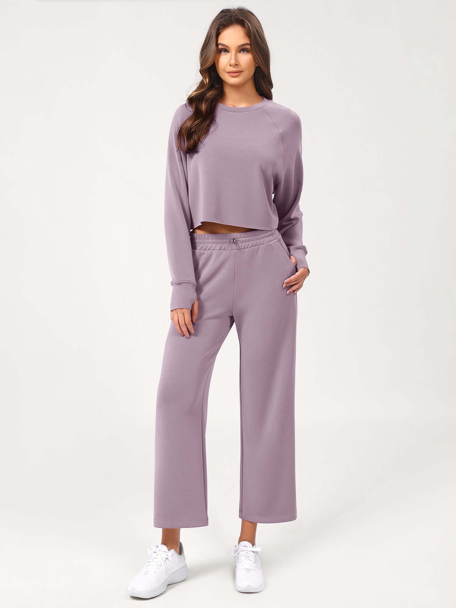 25 Adjustable Shockcord High Waist Casual Lounge Pants with Pockets Taro Purple - ododos