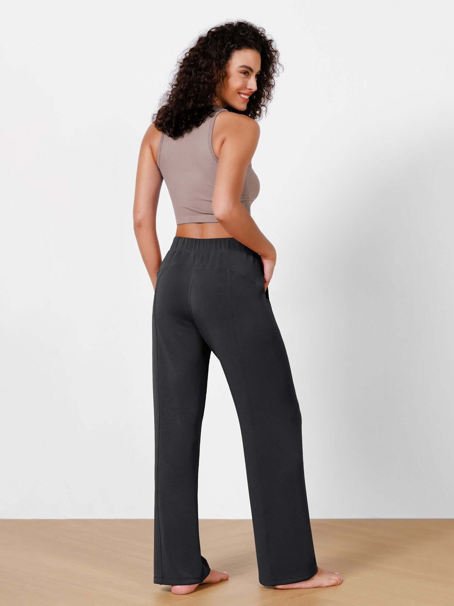 Women's Modal Soft Wide Leg Elastic High Waist Lounge Pants with Pockets - ododos