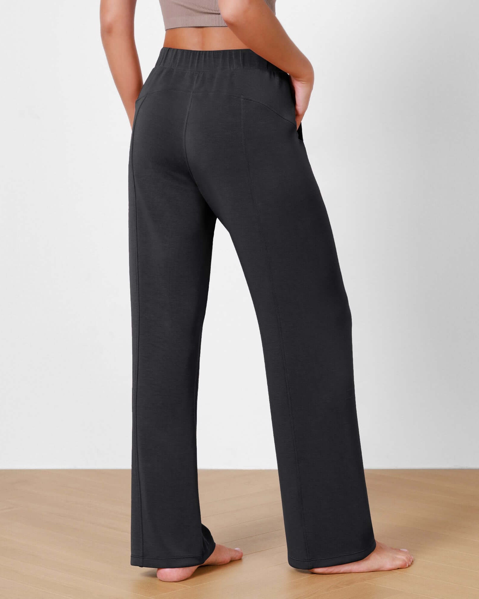 Women's Modal Soft Wide Leg Elastic High Waist Lounge Pants with Pockets - ododos