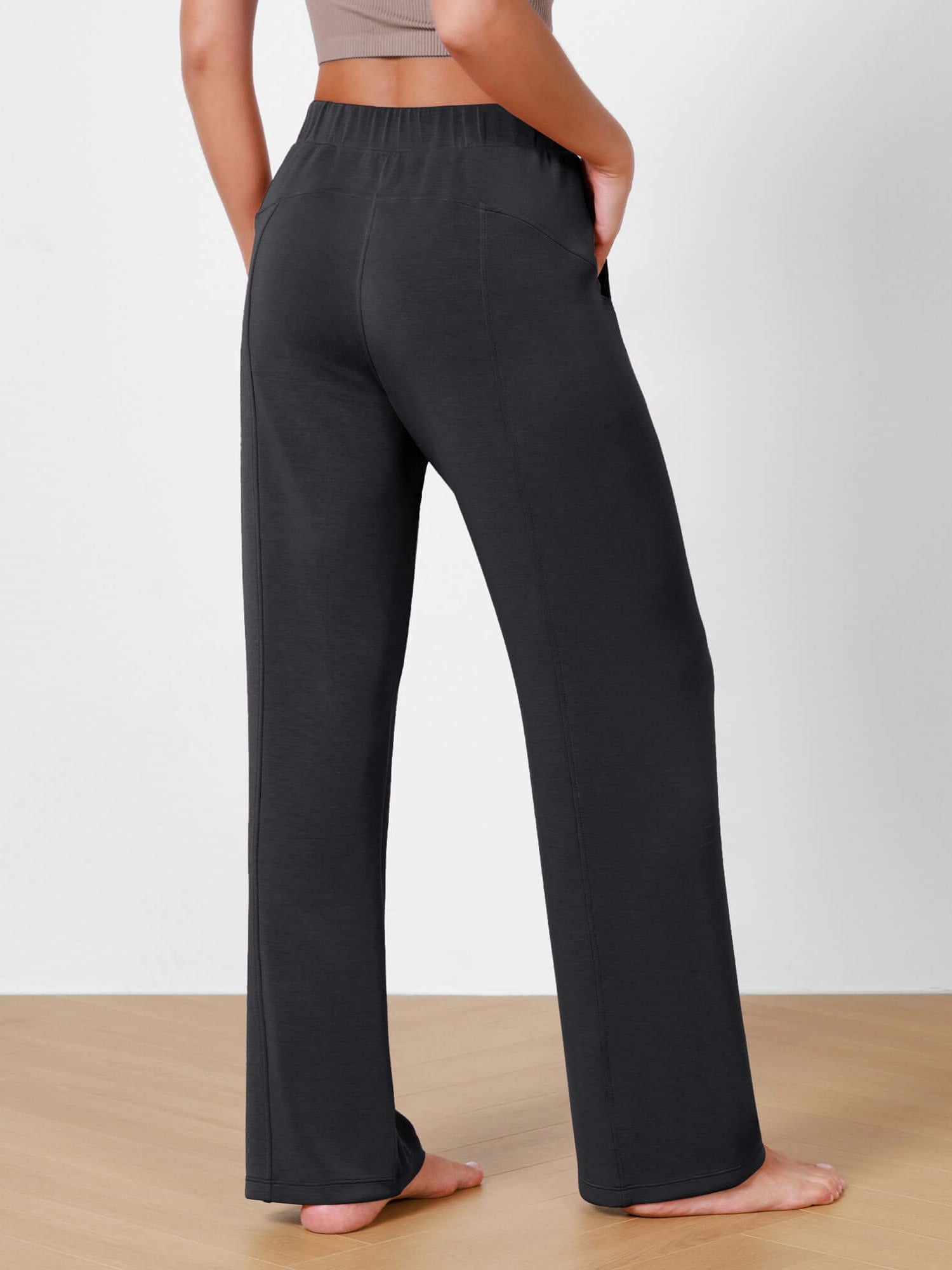 Women's Modal Soft Wide Leg Elastic High Waist Lounge Pants with Pockets - ododos