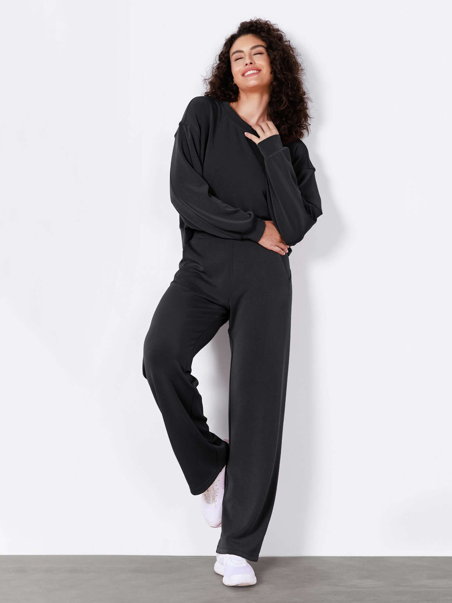 Women's Modal Soft Wide Leg Elastic High Waist Lounge Pants with Pockets - ododos