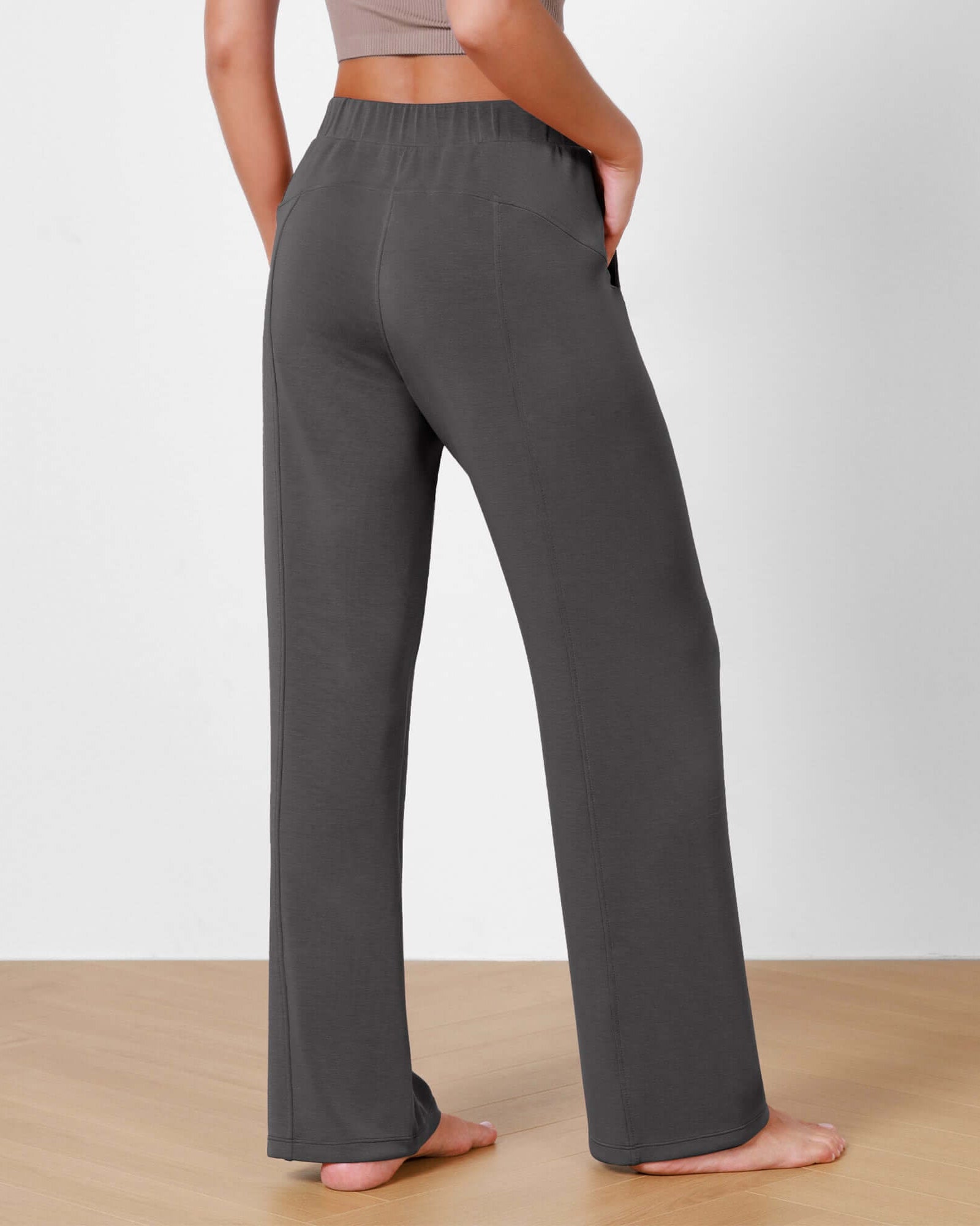 Women's Modal Soft Wide Leg Elastic High Waist Lounge Pants with Pockets - ododos