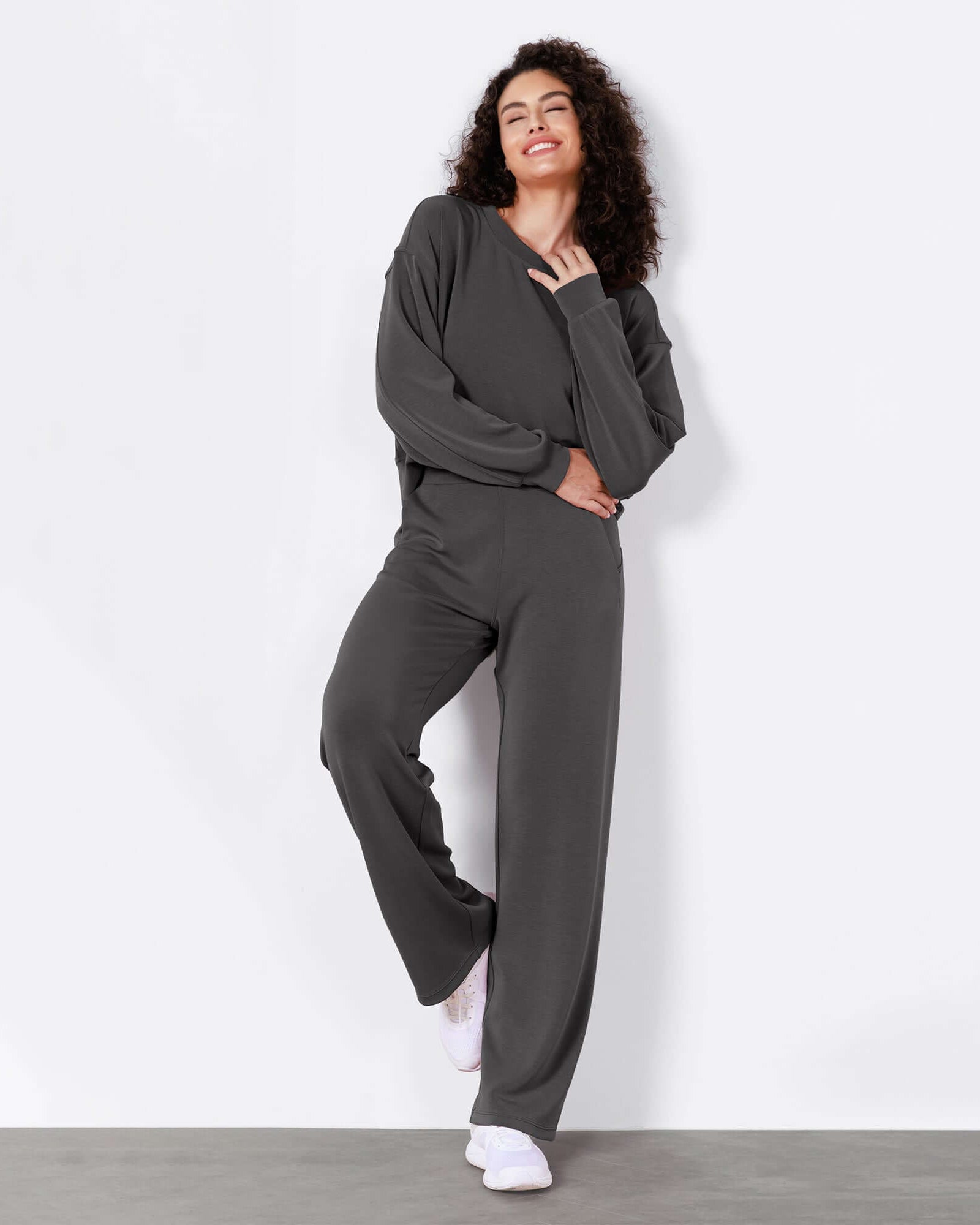Women's Modal Soft Wide Leg Elastic High Waist Lounge Pants with Pockets - ododos