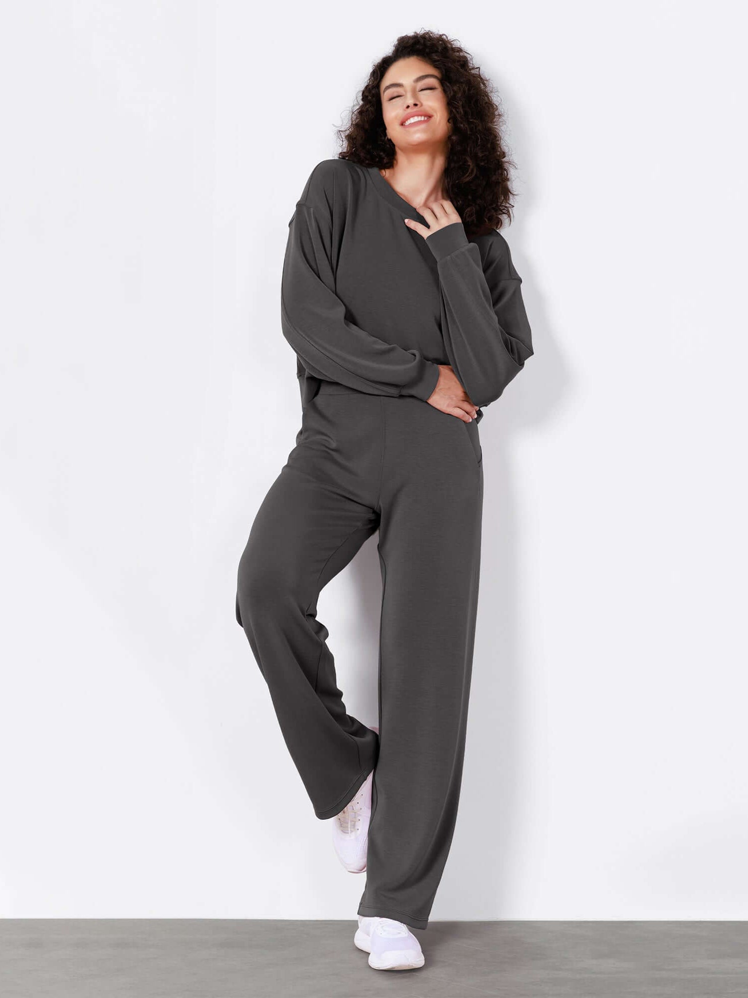Women's Modal Soft Wide Leg Elastic High Waist Lounge Pants with Pockets - ododos