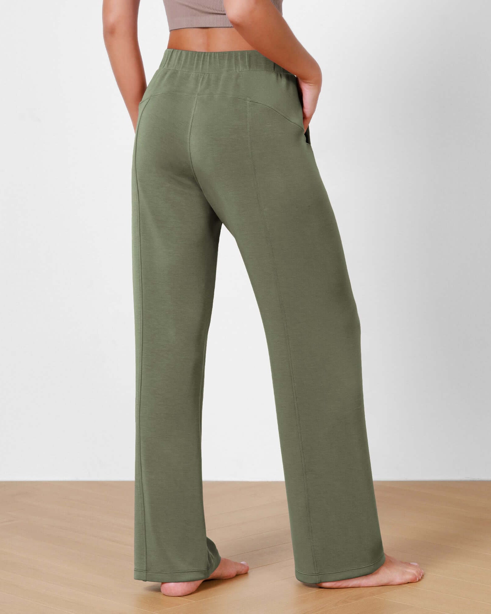 Women's Modal Soft Wide Leg Elastic High Waist Lounge Pants with Pockets - ododos