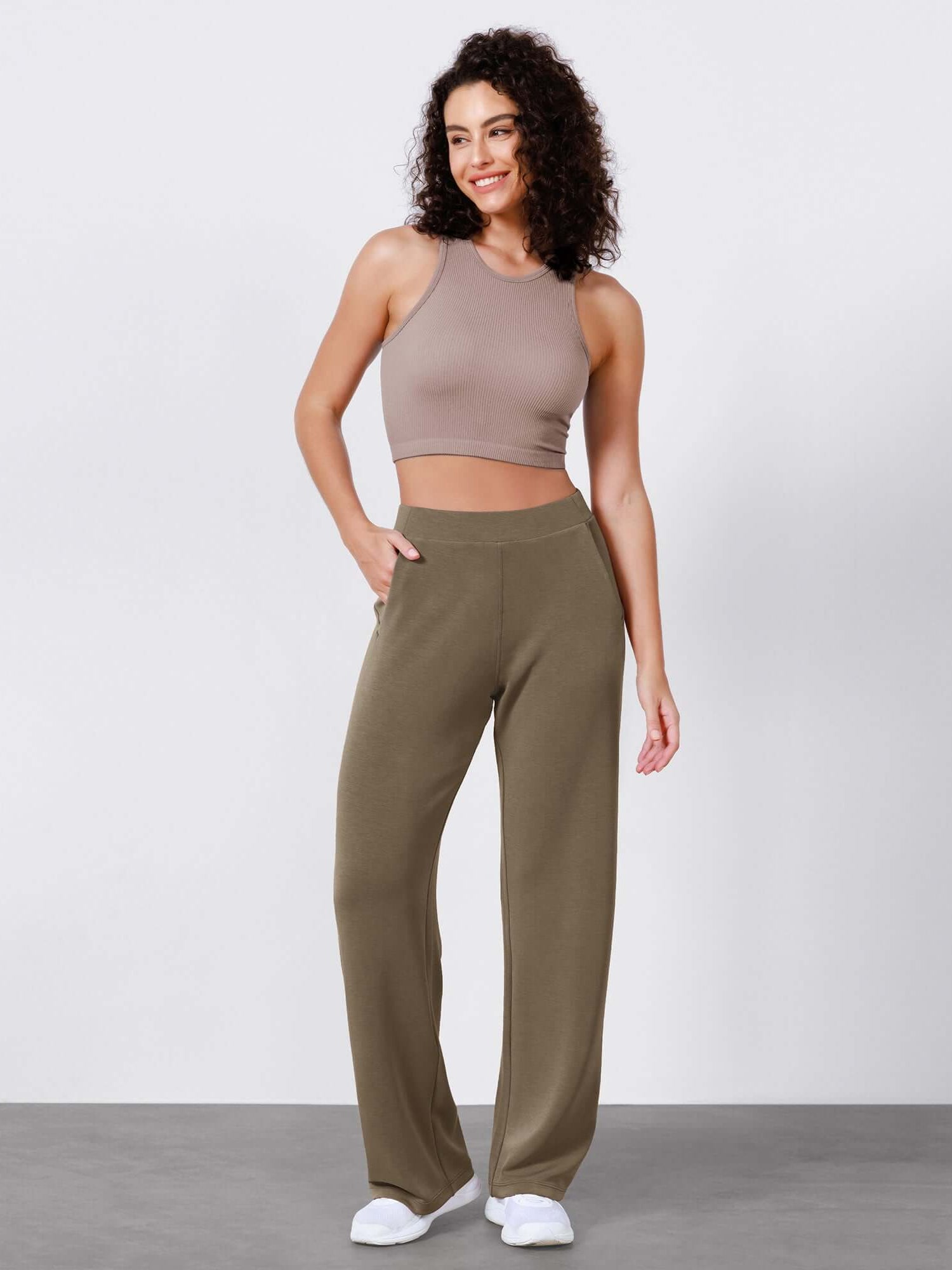 Women's Modal Soft Wide Leg Elastic High Waist Lounge Pants with Pockets - ododos